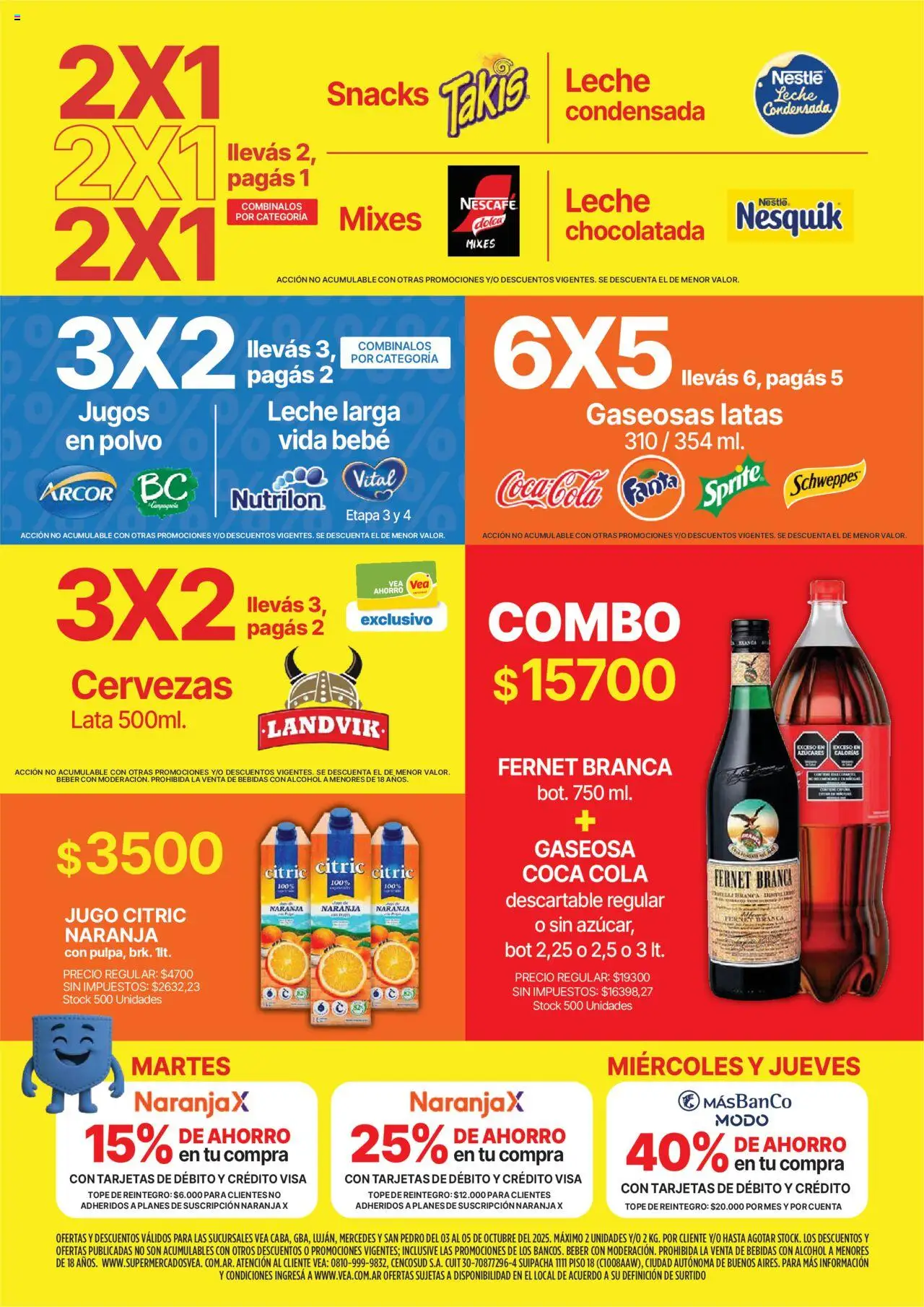 Vea - Oferta fin de semana │ válido desde el 03.10.2025 | Página: 7 | Productos: Polvo, Fernet, Chocolatada, Jugo