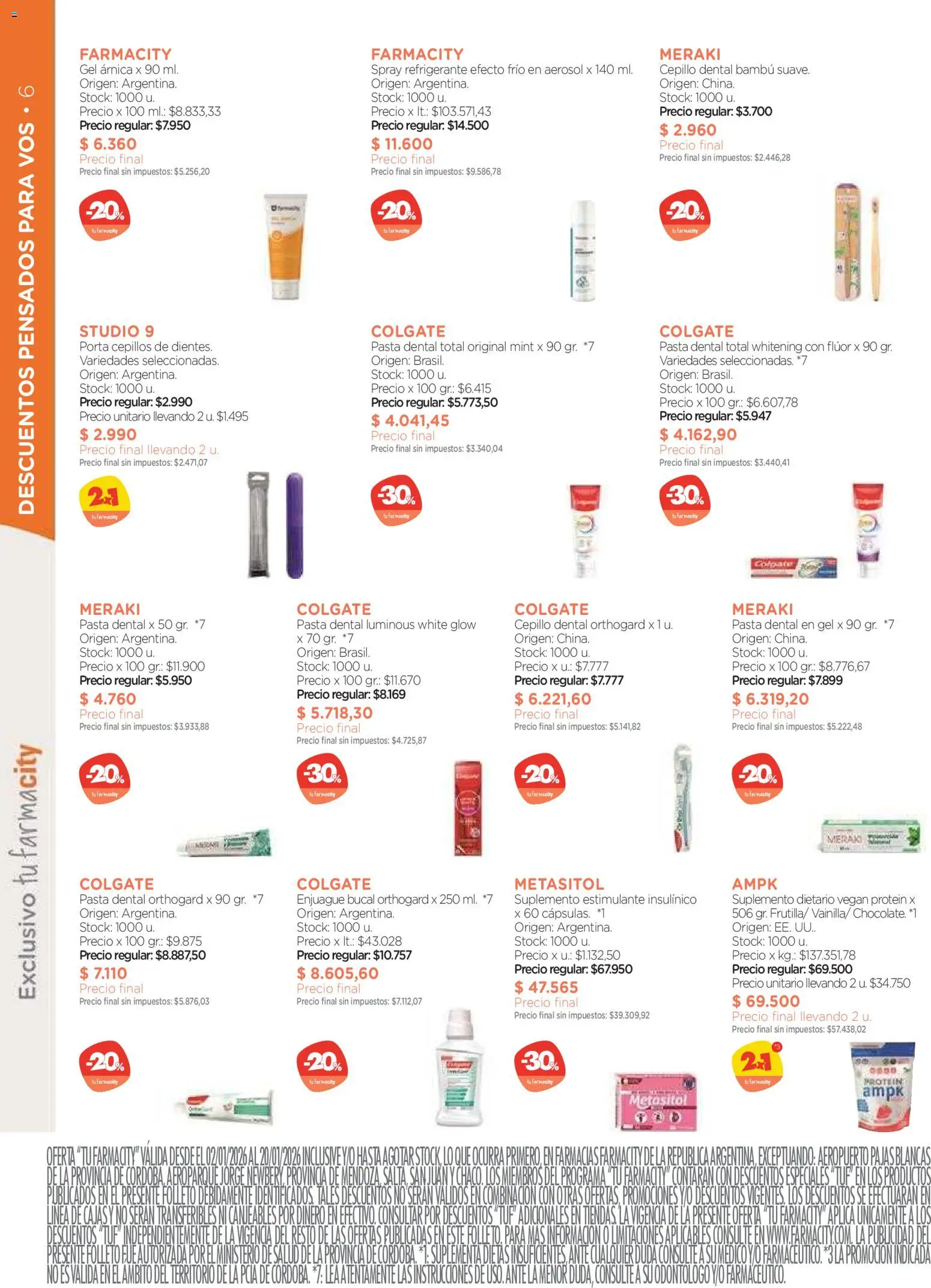 Farmacity catálogo │ válido desde el 02.01.2026 | Página: 6 | Productos: Suplemento dietario, Cepillo, Enjuague bucal, Pasta