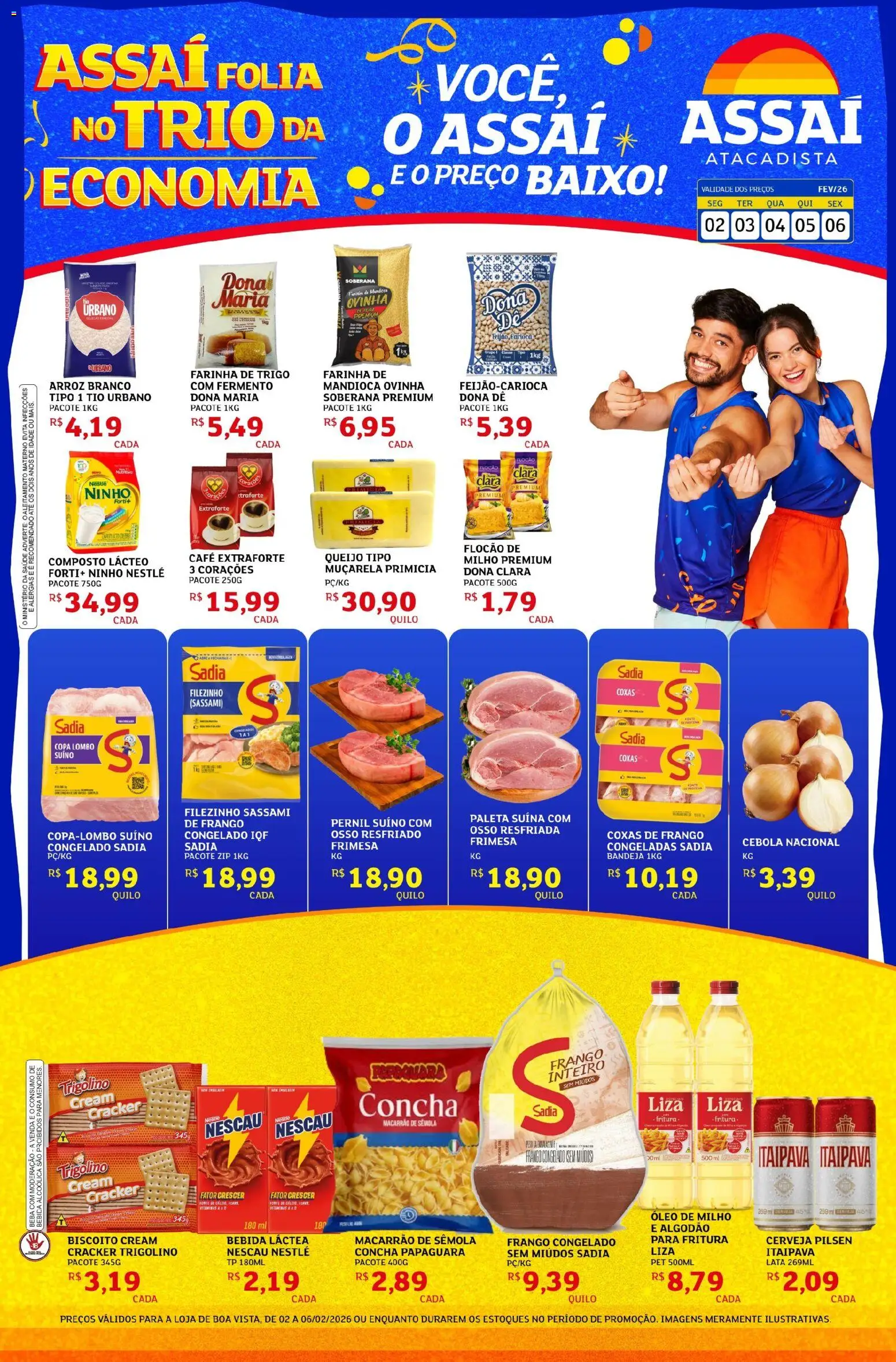 Assaí Atacadista Folheto - válido de 02.06.2026 | Página: 1 | Produtos: Mandioca, Óleo, Cerveja, Baixo