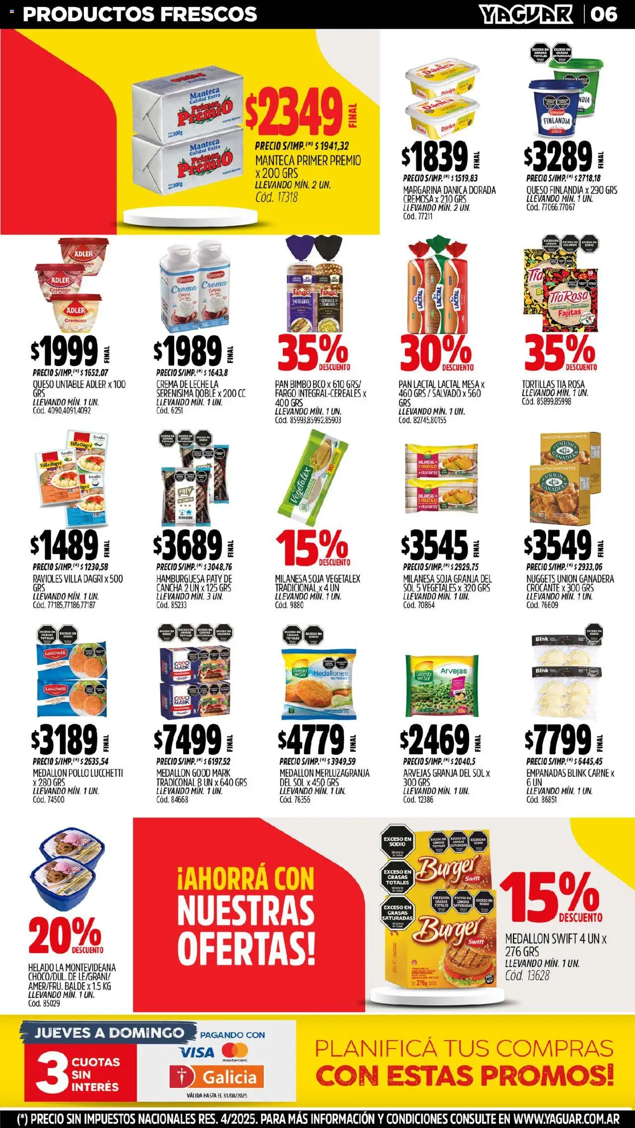 Yaguar catálogo │ válido desde el 25.08.2025 | Página: 6 | Productos: Pollo, Crema de leche, Ravioles, Margarina