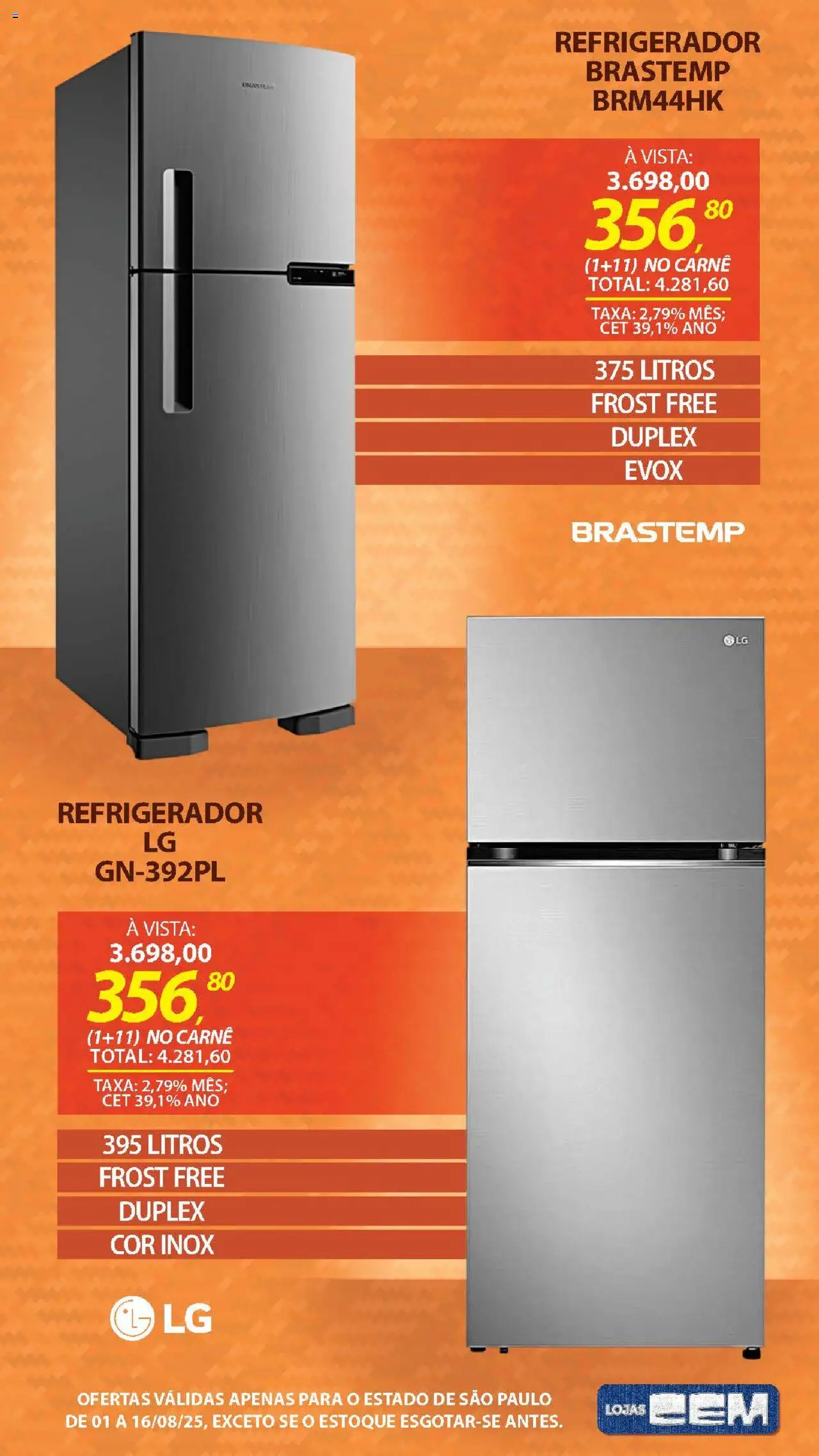 Lojas Cem Folheto - válido de 01.08.2025 | Página: 35 | Produtos: Refrigerador, Carne