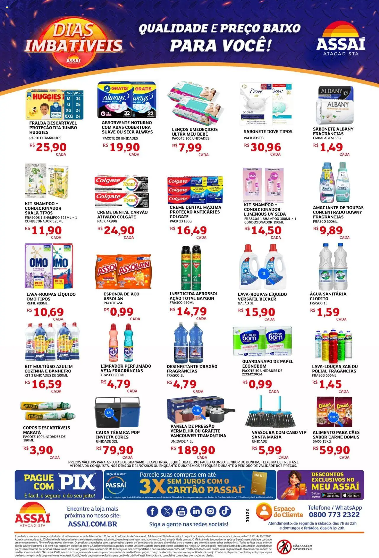 Assaí Atacadista Folheto - válido de 30.07.2025 | Página: 1 | Produtos: Caixa, Bebida, Telefone, Creme dental