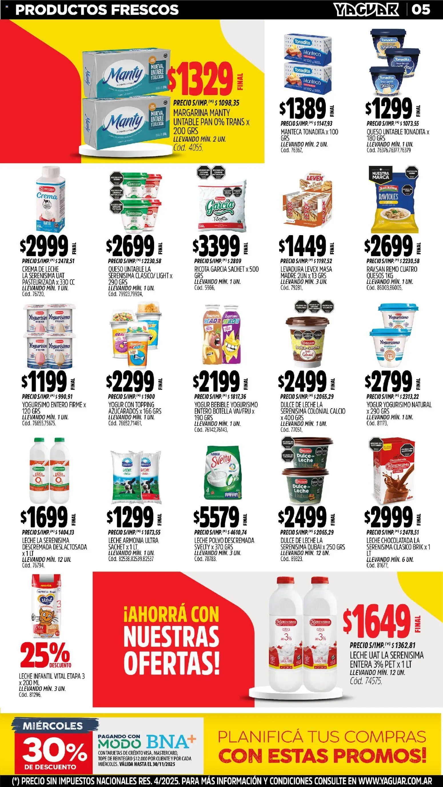 Yaguar - Mar del Plata │ válido desde el 17.11.2025 | Página: 5 | Productos: Botella, Polvo, Crema de leche, Chocolatada