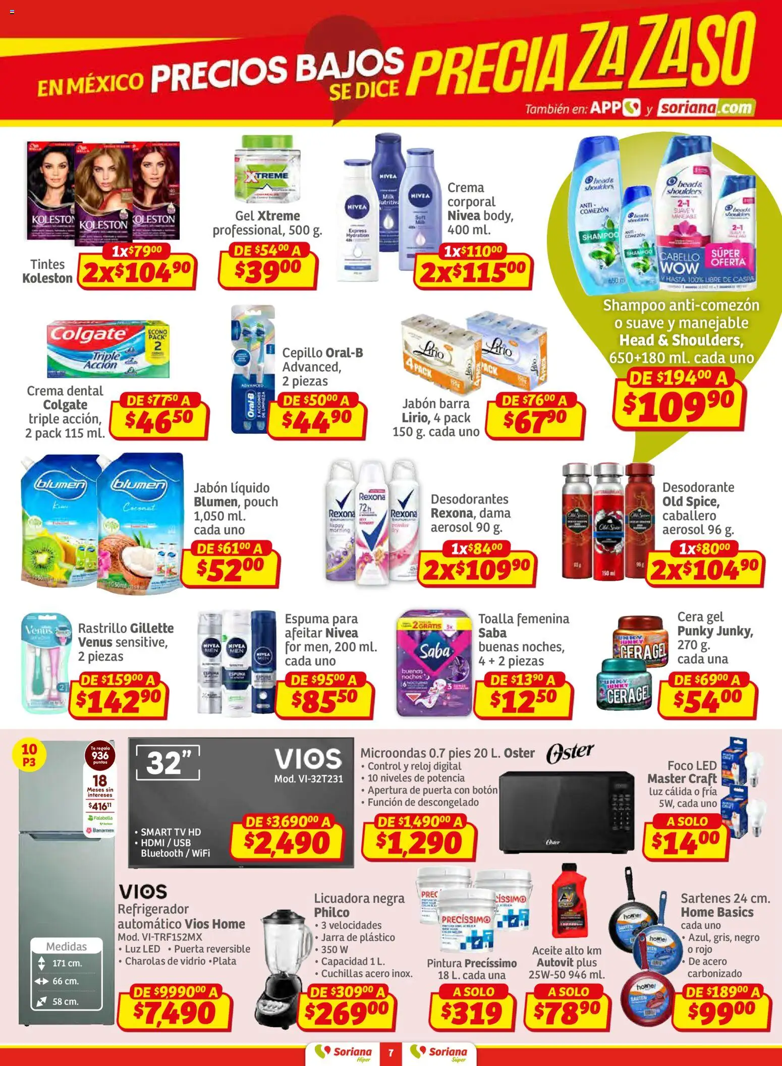 Nuevas ofertas de Soriana válidas en toda la República Mexicana desde el 02.01.2026. ¡Encuentra las mejores ofertas en Soriana - Preciazazaso Híper: BCS, Jal, Nay, Sin, Son Preciazazaso Híper: BCS, Jal, Nay, Sin, Son! | Página: 7 | Productos: Aceite, Microondas, Barra, Foco