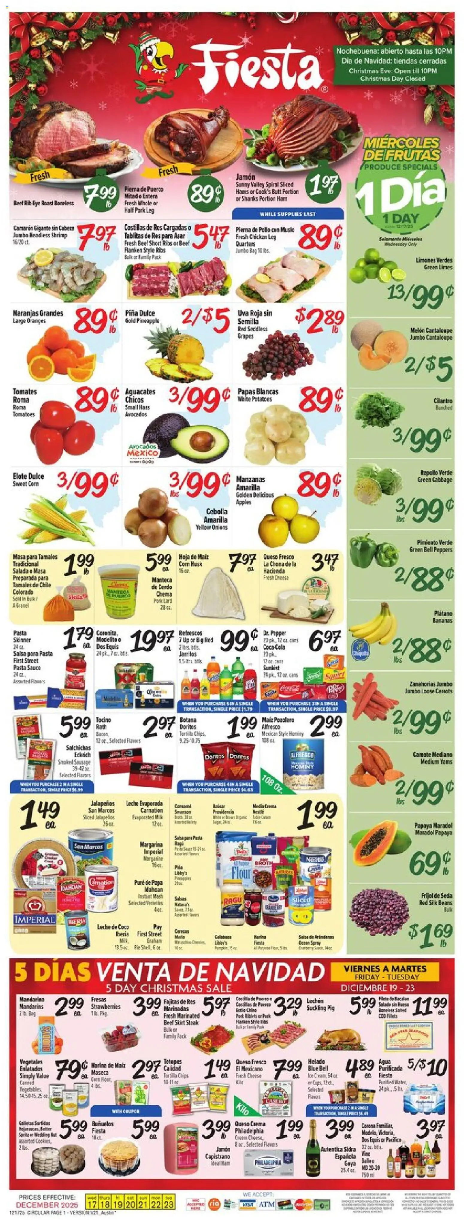 Fiesta Mart Weekly Ad - valid from 17.12.2025 | Page: 1 | Products: Corn, Bananas, Chips, Grapes