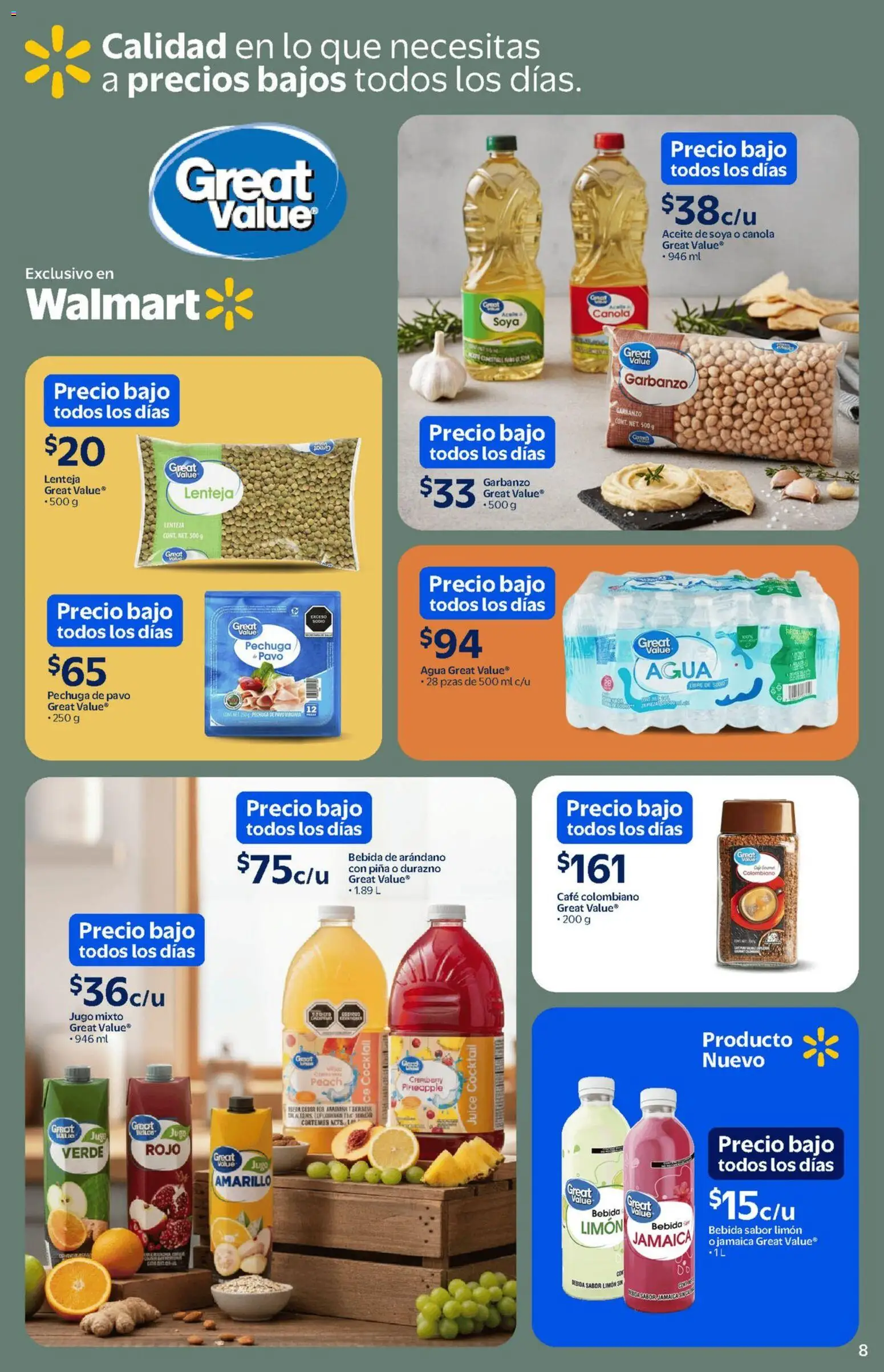 Nuevas ofertas de Walmart válidas en toda la República Mexicana desde el 13.02.2026. ¡Encuentra las mejores ofertas en Walmart catálogo Un mar de sabores a precios bajos! | Página: 8 | Productos: Durazno, Limón, Aceite, Café