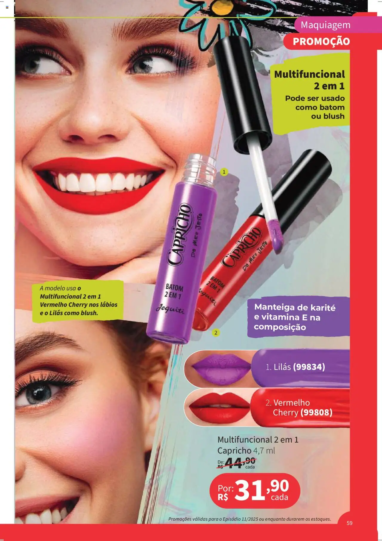 Jequiti Folheto - válido de 01.08.2025 | Página: 59 | Produtos: Maquiagem, Blush, Batom, Multifuncional