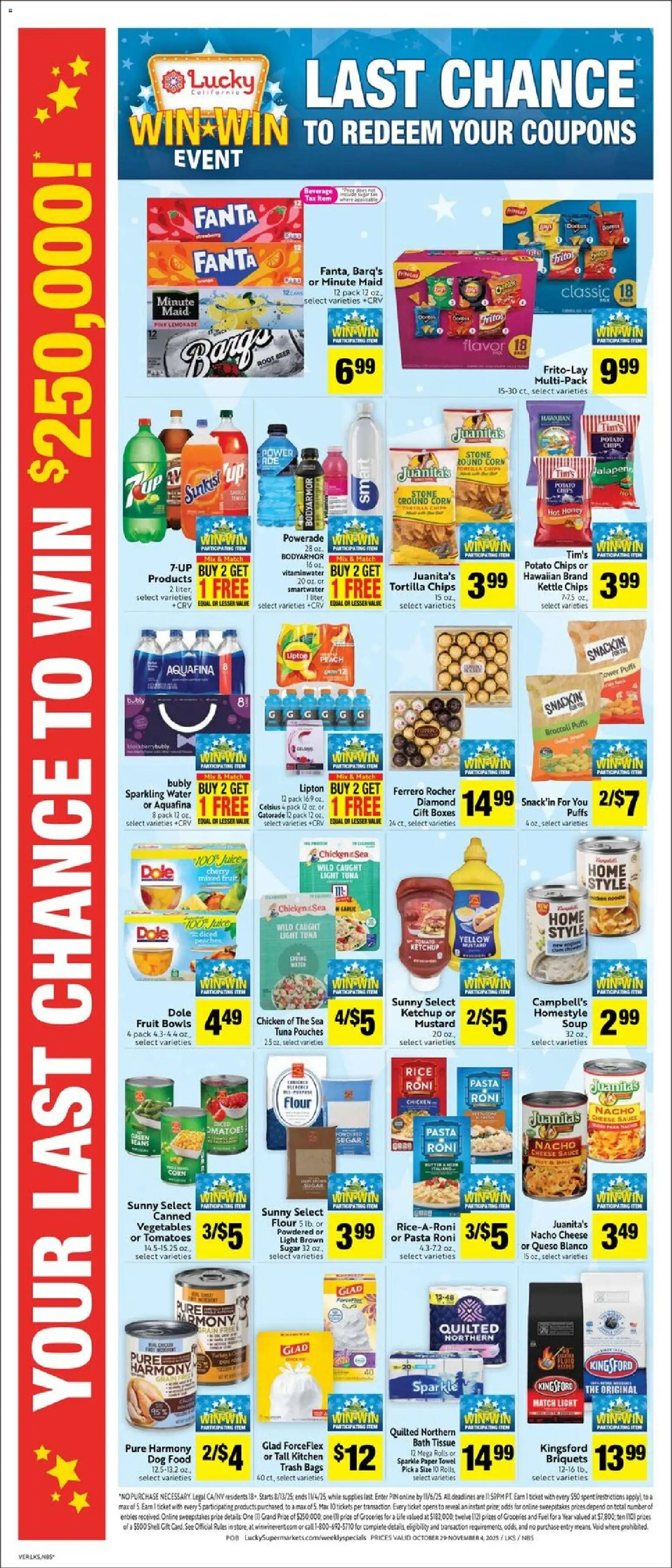 Lucky Supermarkets Weekly Ad - CA - valid from 29.10.2025 | Page: 4 | Products: Peaches, Cheese, Rice, Pasta