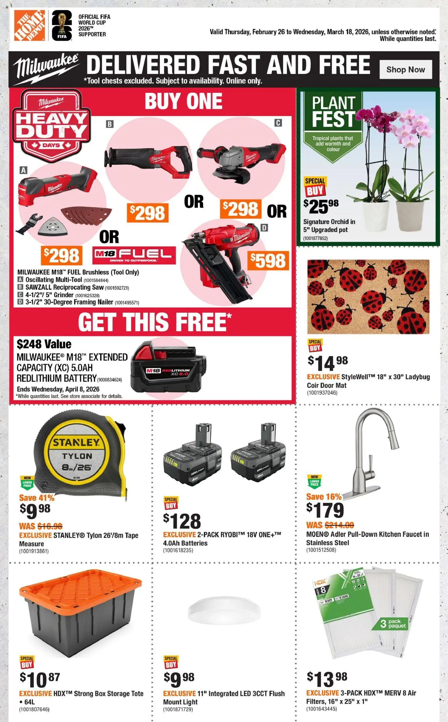 Home Depot flyer valid from 26.02.2026 | Page: 1 | Products: Grinder, Box, Battery