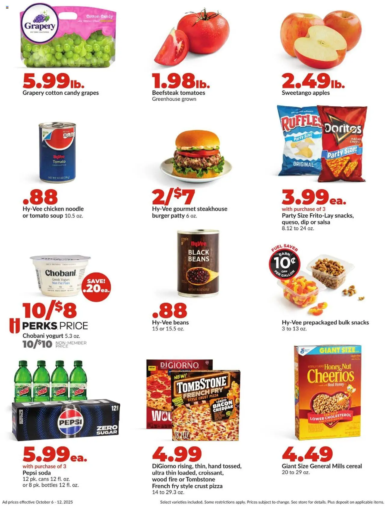 HyVee Weekly Ad - valid from 06.10.2025 | Page: 2 | Products: Pizza, Apples, Sugar, Grapes