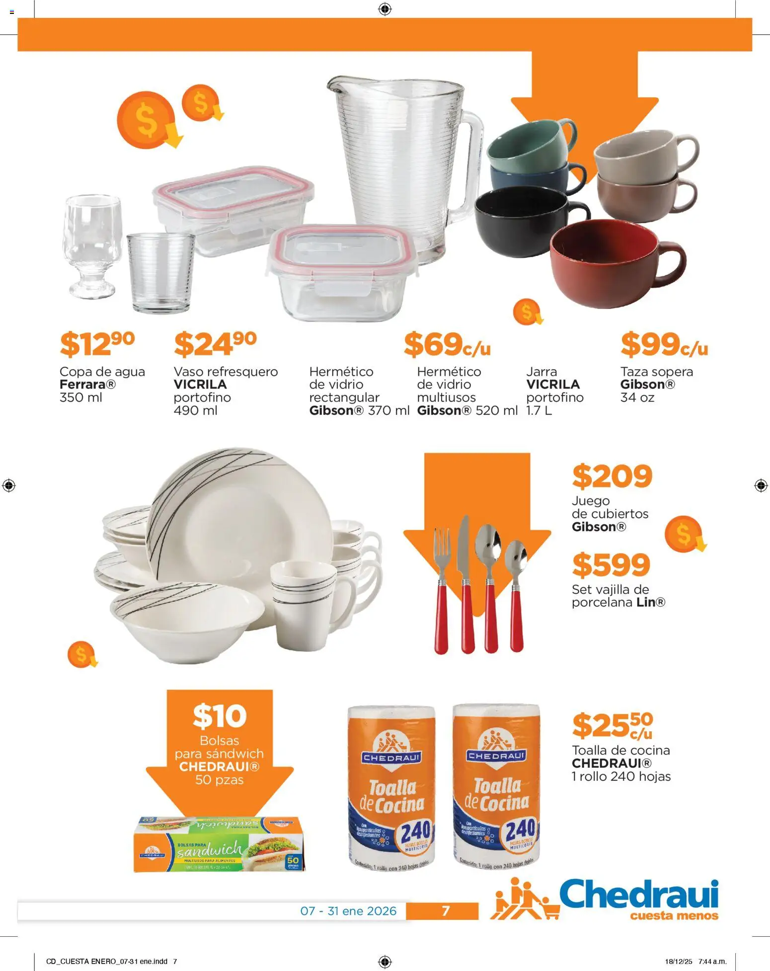 Nuevas ofertas de Chedraui válidas en toda la República Mexicana desde el 07.01.2026. ¡Encuentra las mejores ofertas en Chedraui folleto Cuesta menos llevarte más! | Página: 7 | Productos: Toalla, Juego, Cocina, Jarra