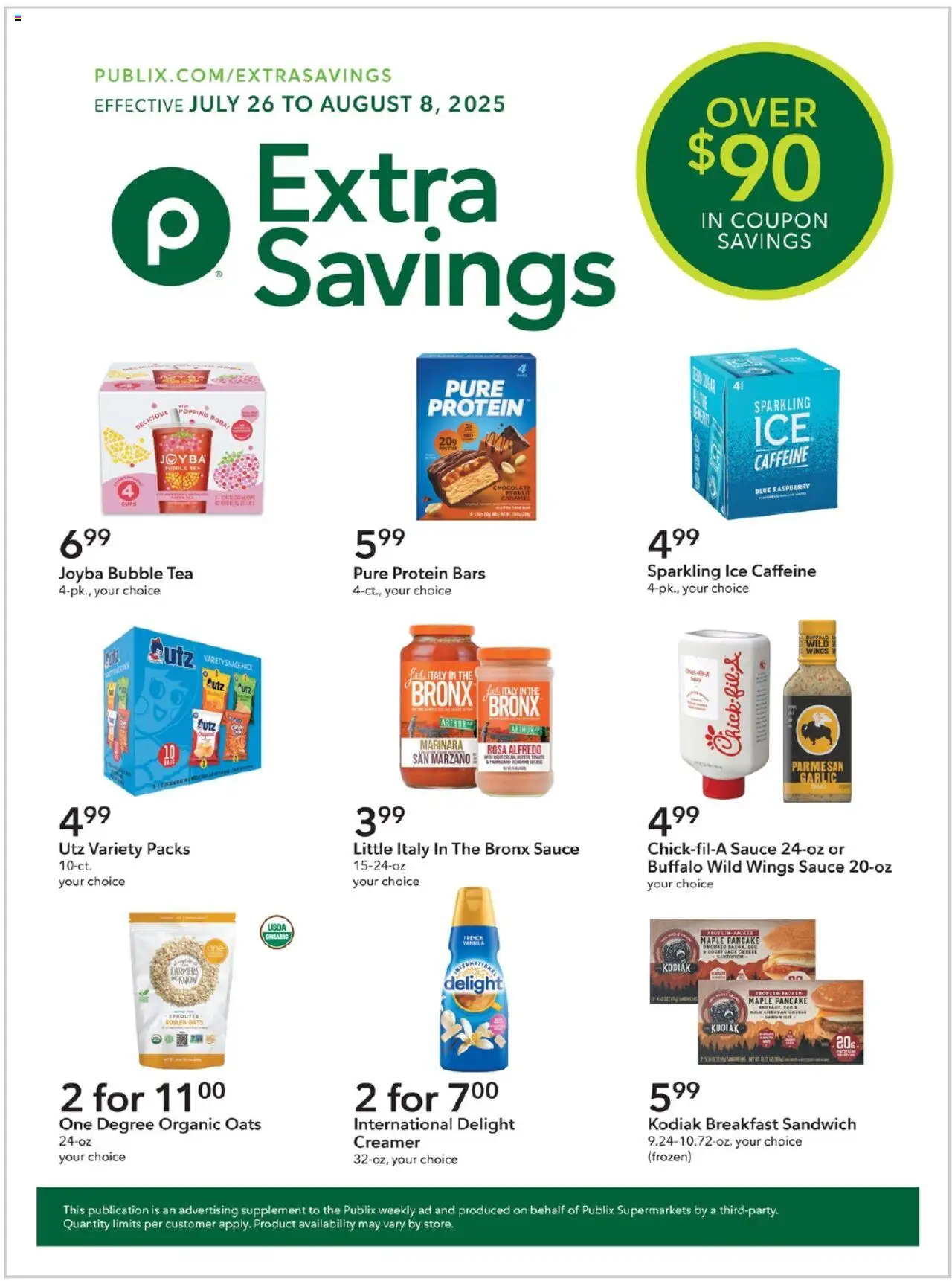 Publix Extra Savings - valid from 26.07.2025 | Page: 1 | Products: Cheese, Tea, Garlic, Raspberry