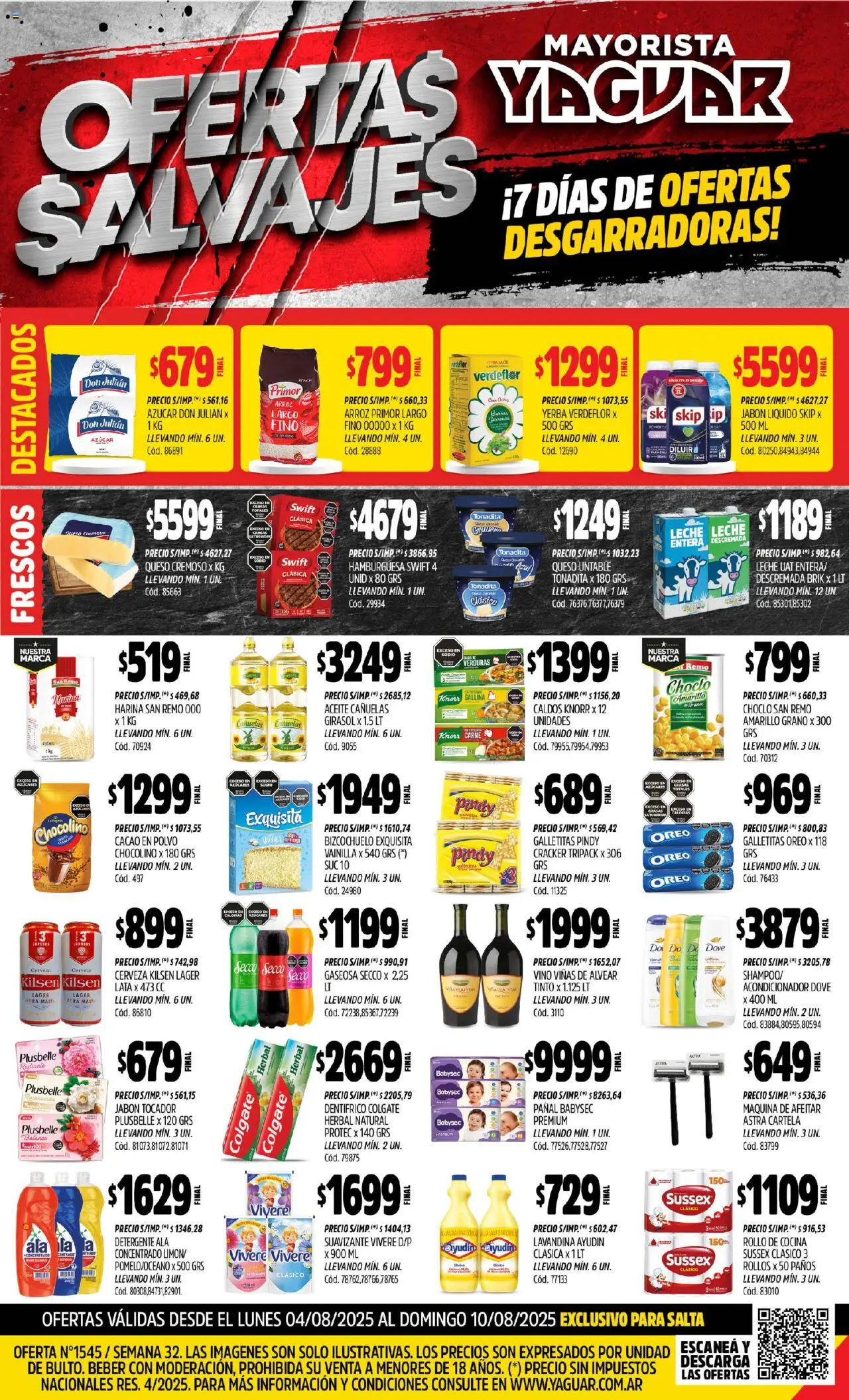 Yaguar - Salta │ válido desde el 04.08.2025 | Página: 1 | Productos: Harina, Azucar, Yerba, Vino