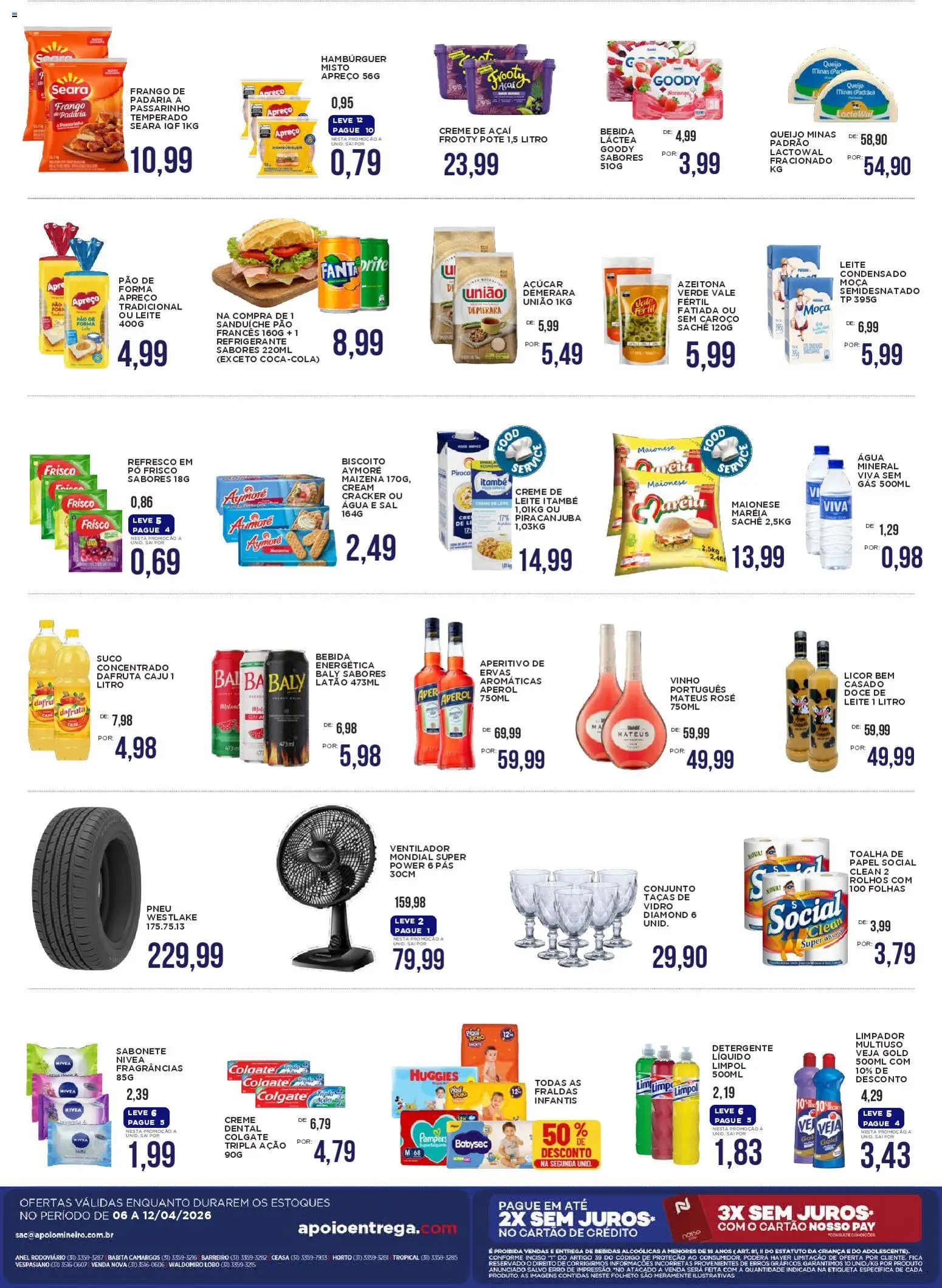 Apoio Mineiro Folheto - válido de 06.04.2026 | Página: 2 | Produtos: Frisco, Biscoito, Hambúrguer, Frango