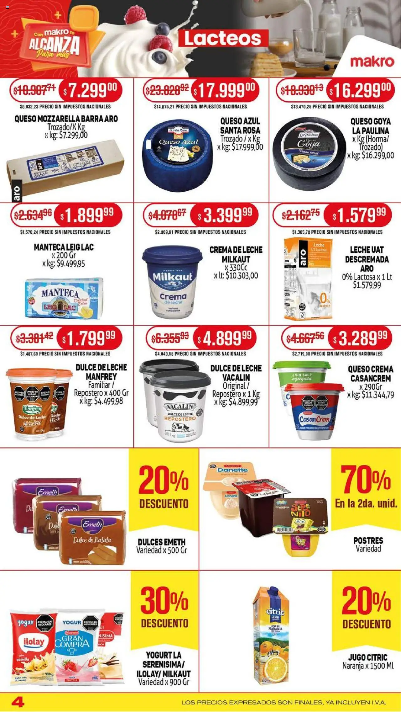 Makro ofertas │ válido desde el 07.08.2025 | Página: 4 | Productos: Dulce de leche, Leche, Manteca, Crema