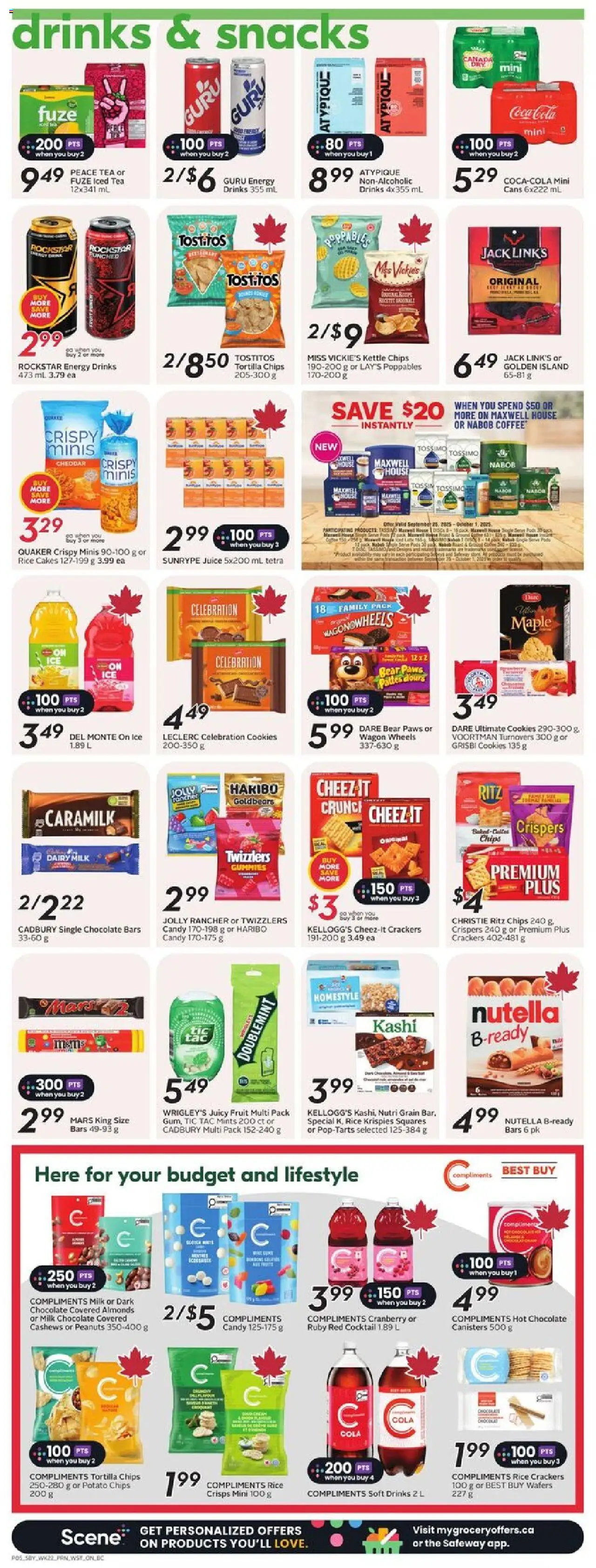 Safeway flyer valid from 25.09.2025 | Page: 9 | Products: Tea, Chips, Kettle, Coffee