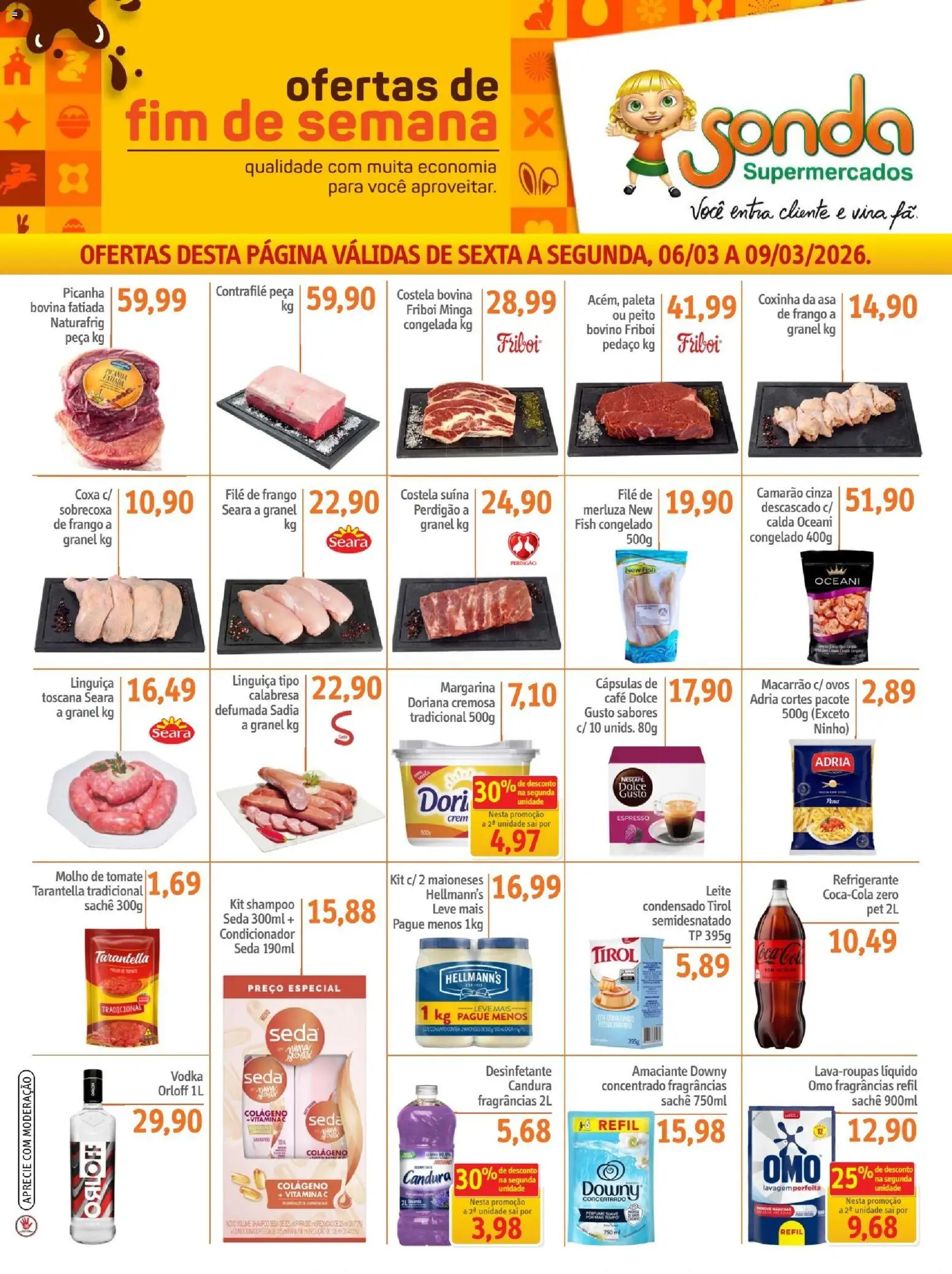 Sonda Folheto - válido de 06.03.2026 | Página: 1 | Produtos: Linguiça, Macarrão, Vitamina c, Amaciante