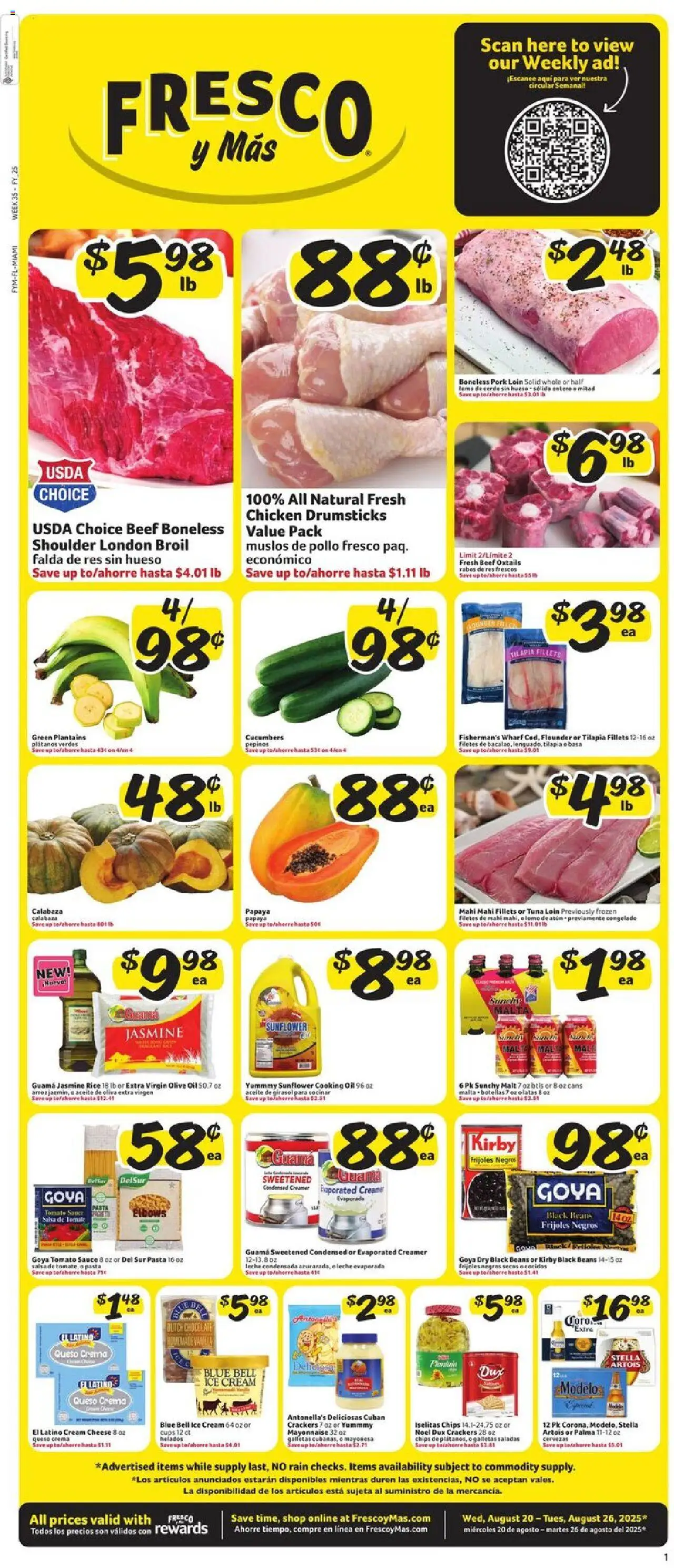 Fresco y Más Weekly Ad - valid from 20.08.2025 | Page: 1 | Products: Chips, Cream, Cucumbers, Mayonnaise