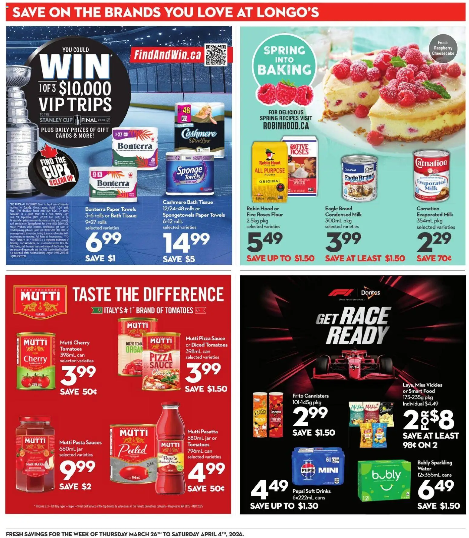 Longo's flyer valid from 26.03.2026 | Page: 25 | Products: Pasta, Sponge, Milk, Pizza