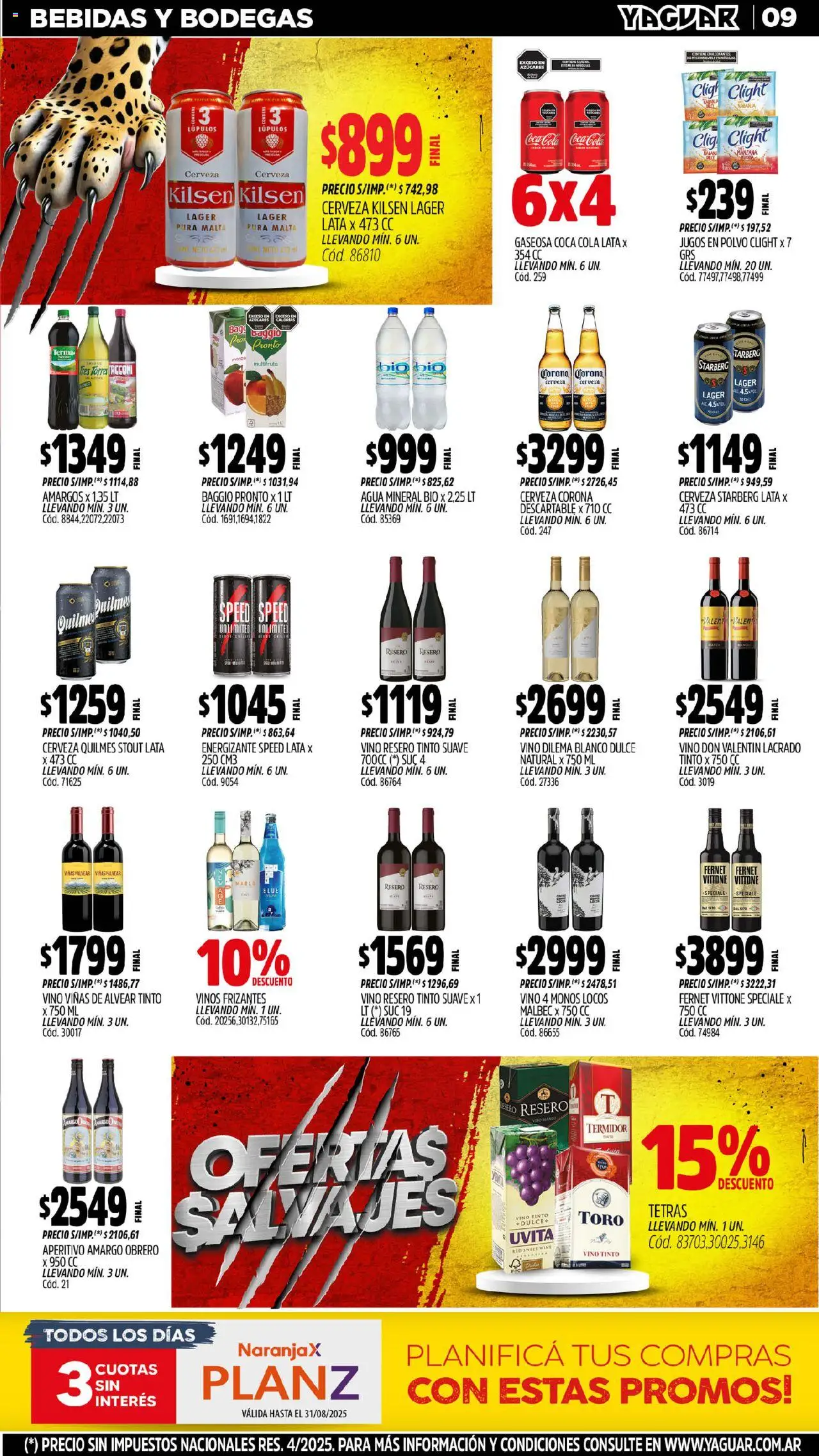 Yaguar - Jujuy │ válido desde el 11.08.2025 | Página: 9 | Productos: Fernet, Manzana, Vino, Cerveza