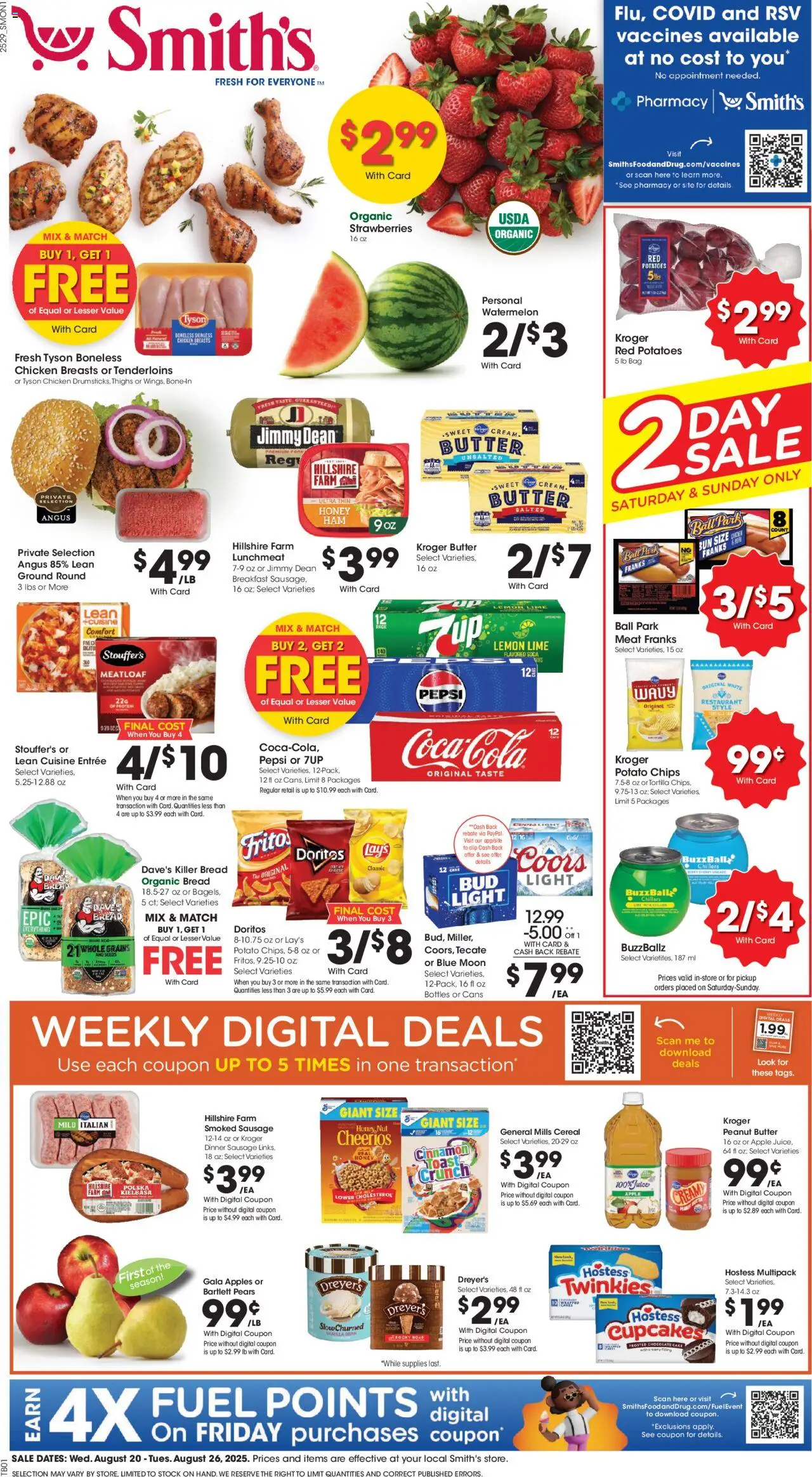 Smith's Weekly Ad - valid from 20.08.2025 | Page: 1 | Products: Bread, Apples, Potatoes, Lemon