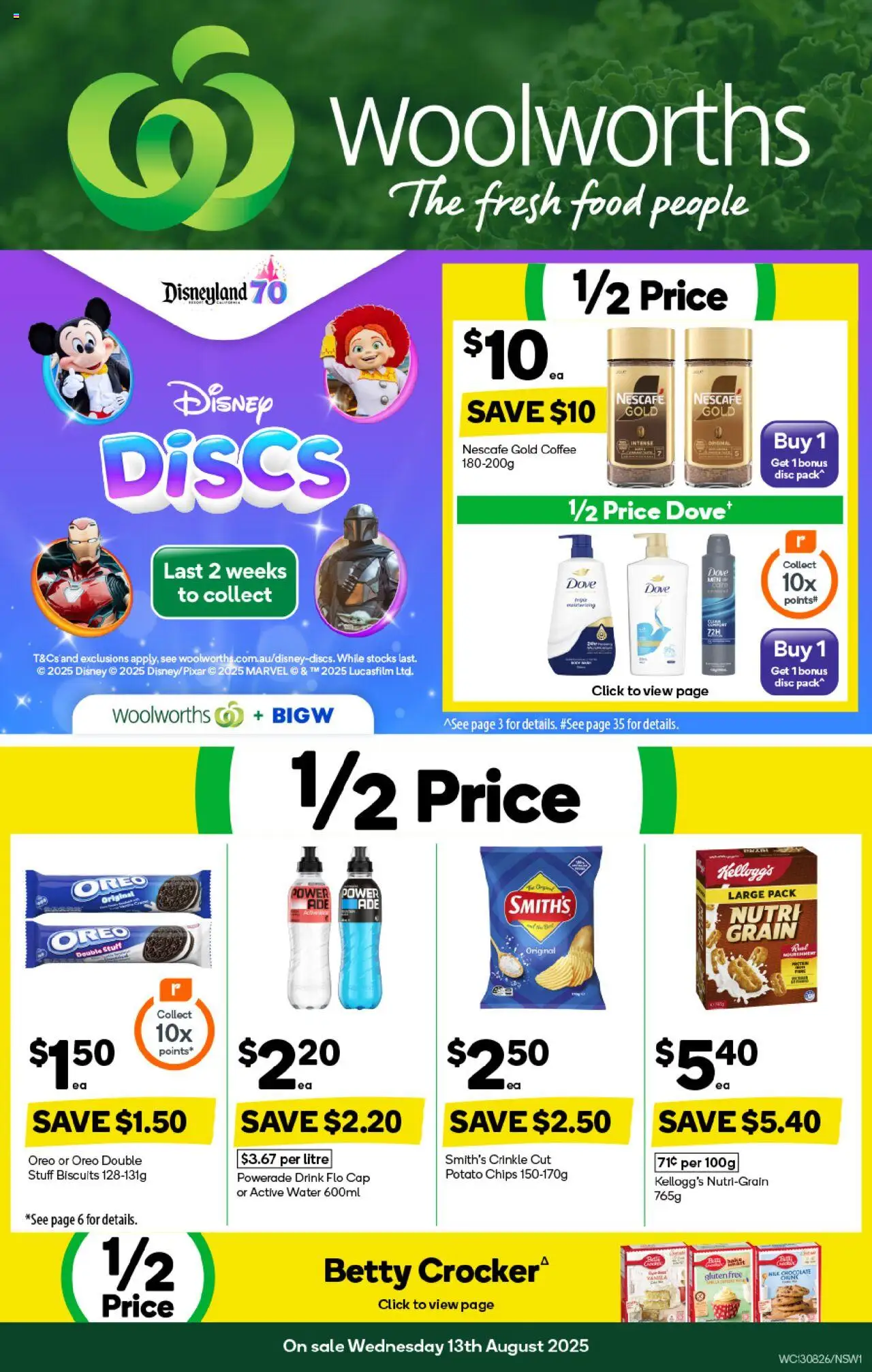 Woolworths catalogue - valid from 13.08.2025 | Page: 1 | Products: Chocolate, Chips, Water, Cap