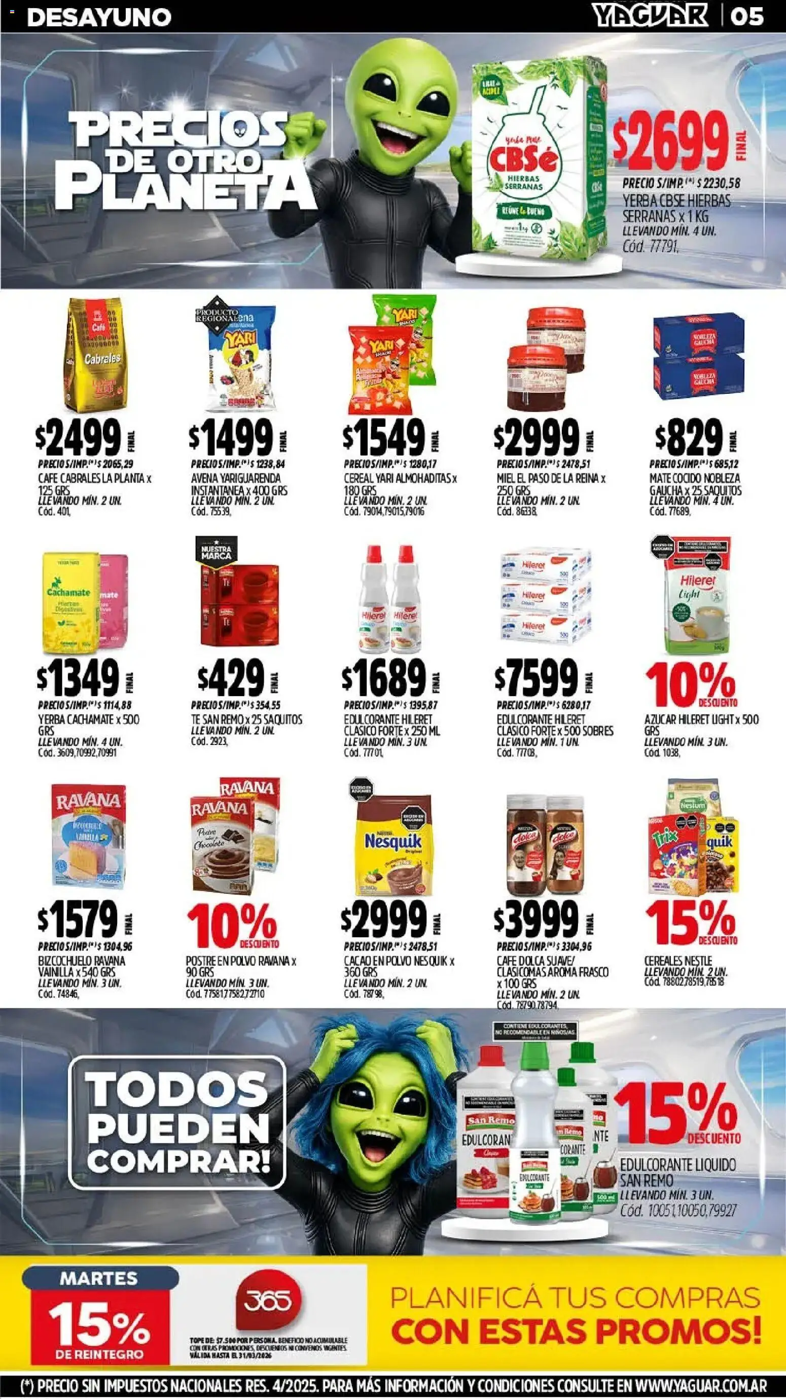 Yaguar - Oferta Semanal Salta │ válido desde el 02.03.2026 | Página: 5 | Productos: Azucar, Edulcorante, Café, Cereales