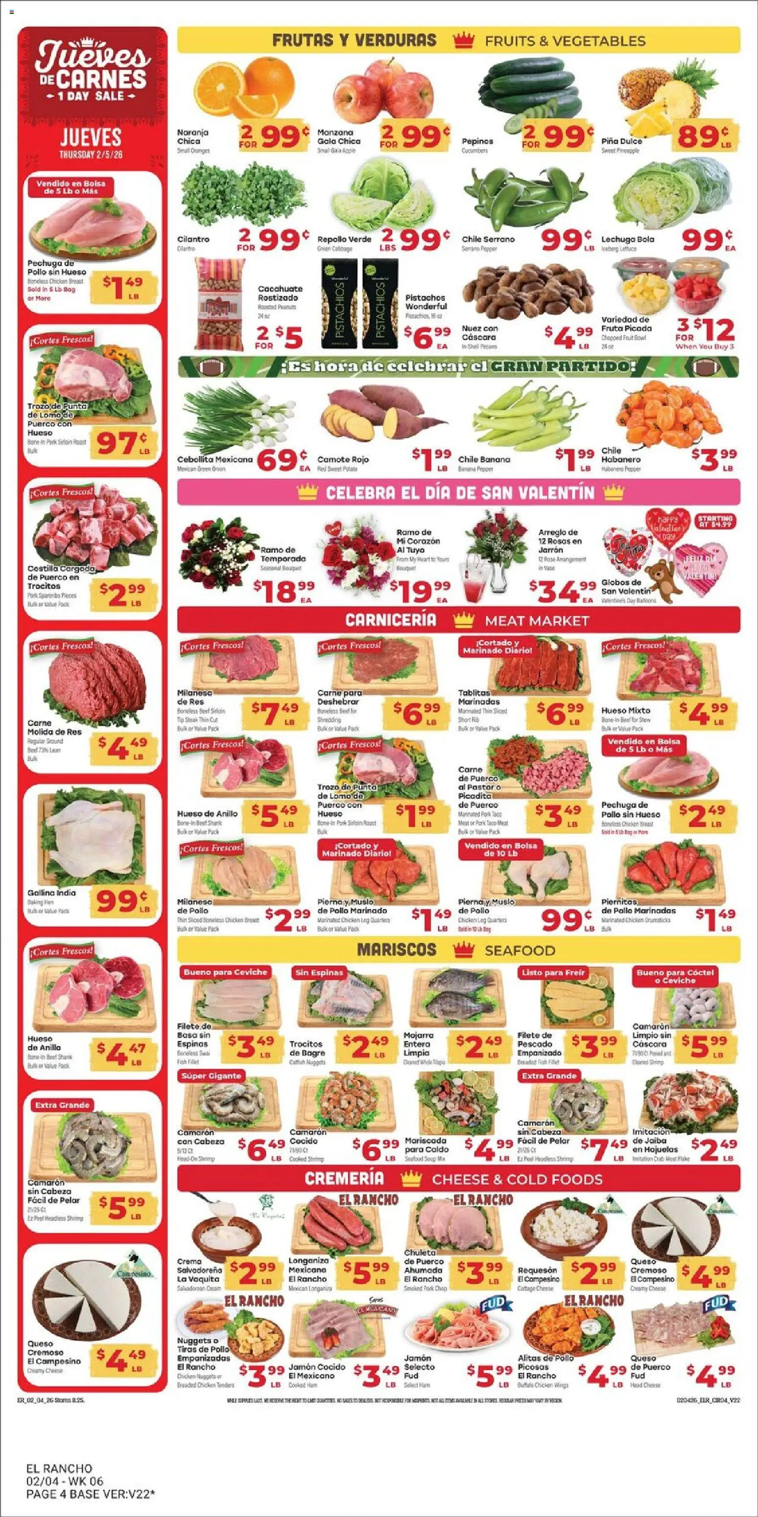 El Rancho - Weekly Ad - valid from 04.02.2026 | Page: 4 | Products: Oranges, Cottage cheese, Fruits, Seafood