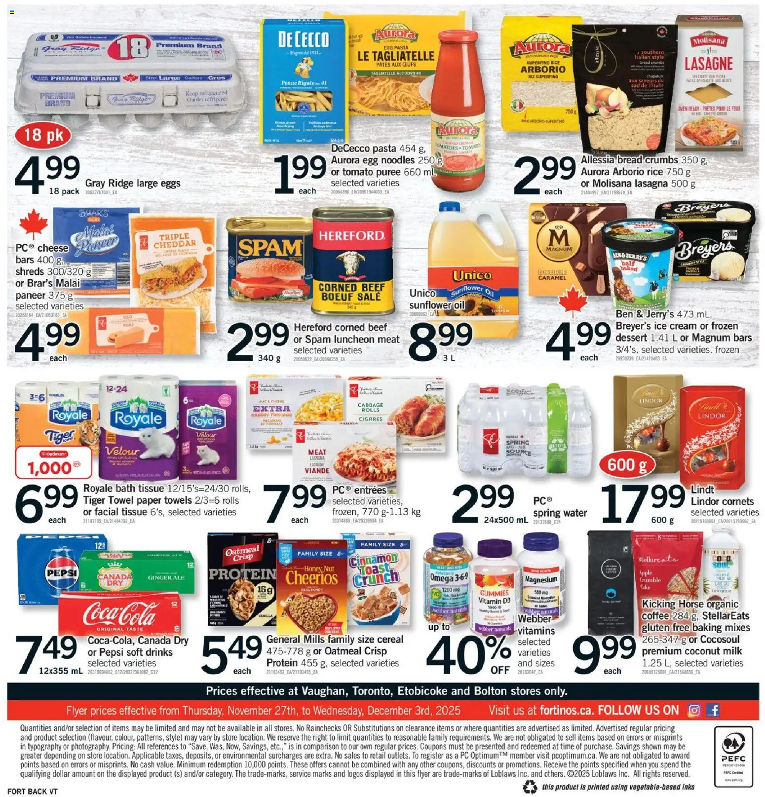 Fortinos flyer valid from 27.11.2025 | Page: 2 | Products: Noodles, Ridge, Cheese, Oil