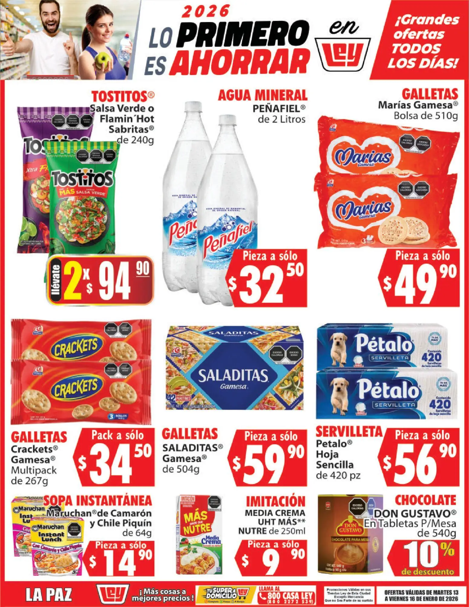 Nuevas ofertas de Casa Ley válidas en toda la República Mexicana desde el 13.01.2026. ¡Encuentra las mejores ofertas en Casa Ley folleto Lo Primero Es Ahorrar! | Página: 3 | Productos: Sopa, Bolsa, Agua, Chocolate
