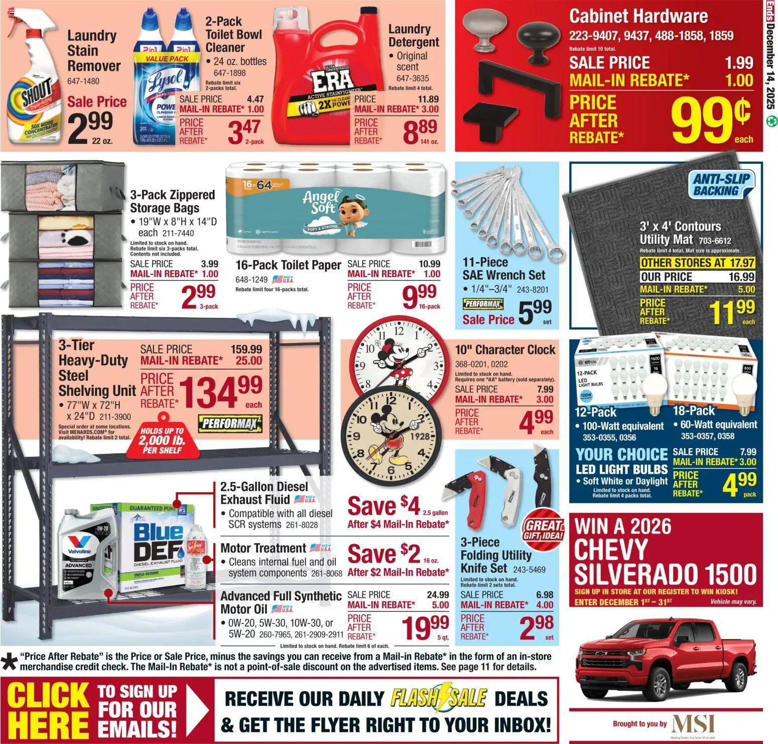 Menards Weekly Ad - valid from 04.12.2025 | Page: 22 | Products: Shelf, Wrench, Detergent, Motor Oil