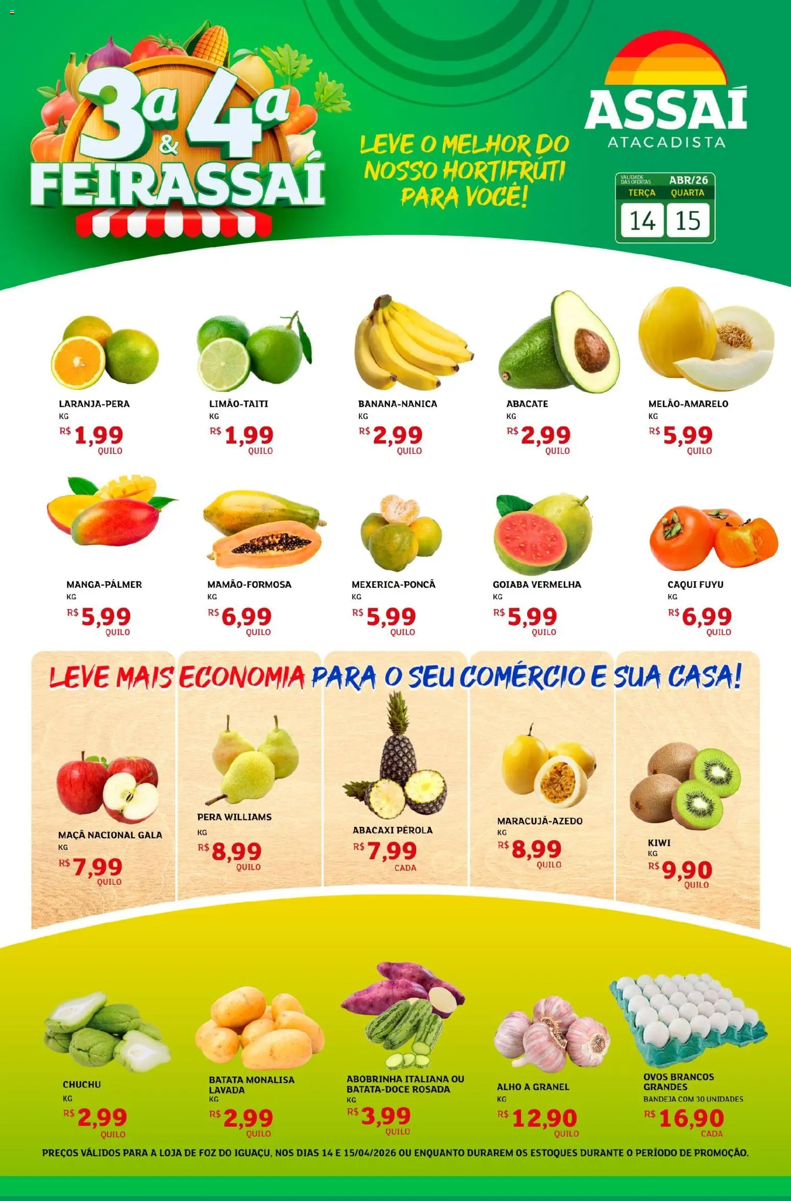 Assaí Atacadista Folheto - válido de 14.04.2026 | Página: 1 | Produtos: Goiaba, Pera, Alho, Bandeja