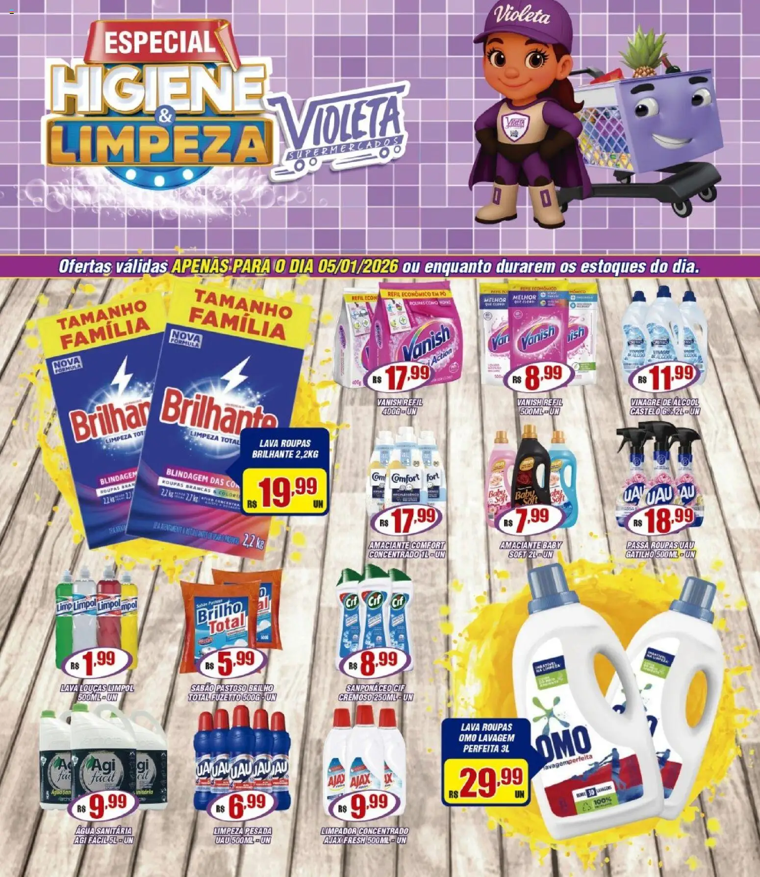 Violeta Supermercados Folheto - válido de 05.01.2026 | Página: 1 | Produtos: Pó, Roupas, Amaciante, Água sanitária