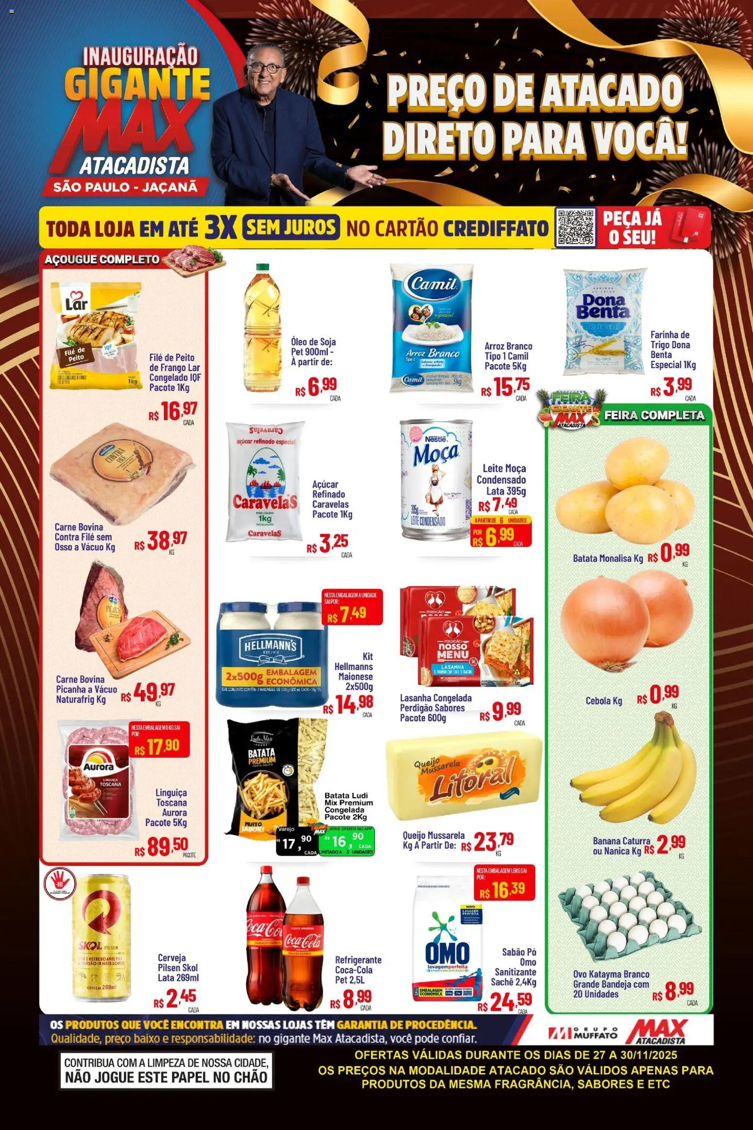 Max Atacadista Folheto - válido de 27.11.2025 | Página: 1 | Produtos: Contra filé, Óleo, Lasanha, Pia
