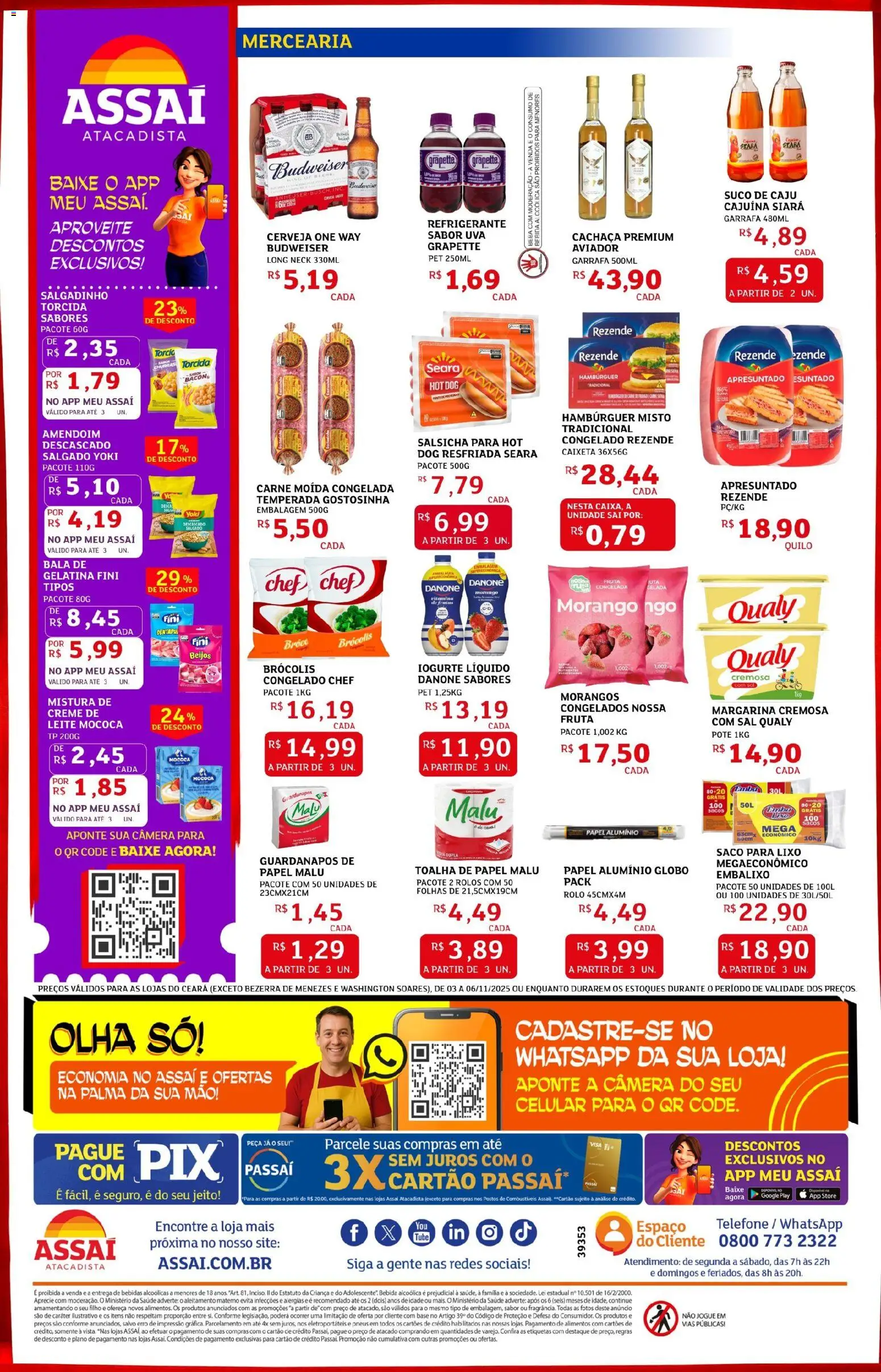 Assaí Atacadista Folheto - válido de 03.11.2025 | Página: 2 | Produtos: Salsicha, Morangos, Creme, Margarina