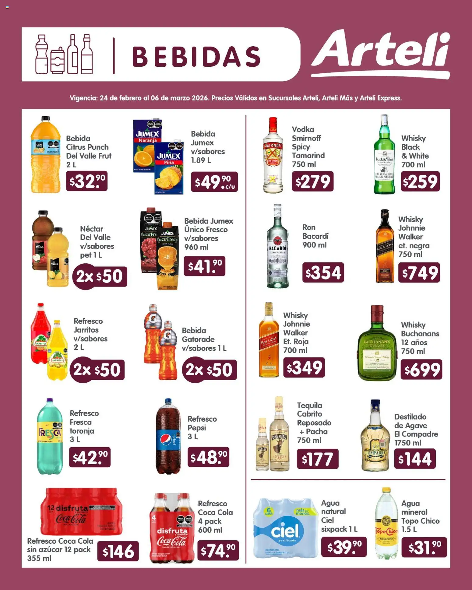 Nuevas ofertas de Arteli válidas en toda la República Mexicana desde el 24.02.2026. ¡Encuentra las mejores ofertas en Arteli folleto Quincenal! | Página: 7 | Productos: Azúcar, Toronja, Piña, Vodka