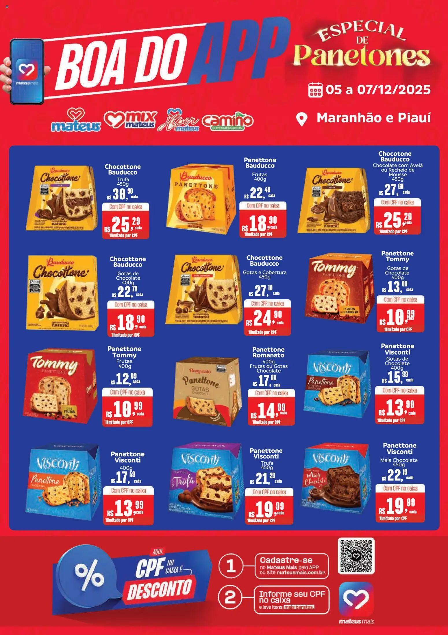 Mateus Folheto - válido de 05.12.2025 | Página: 1 | Produtos: Mousse, Panettone bauducco, Chocolate, Avelã