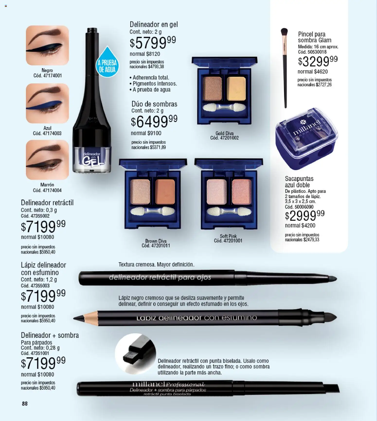 Millanel - Catálogo │ válido desde el 02.03.2026 | Página: 88 | Productos: Sacapuntas, Sombra, Delineador, Agua