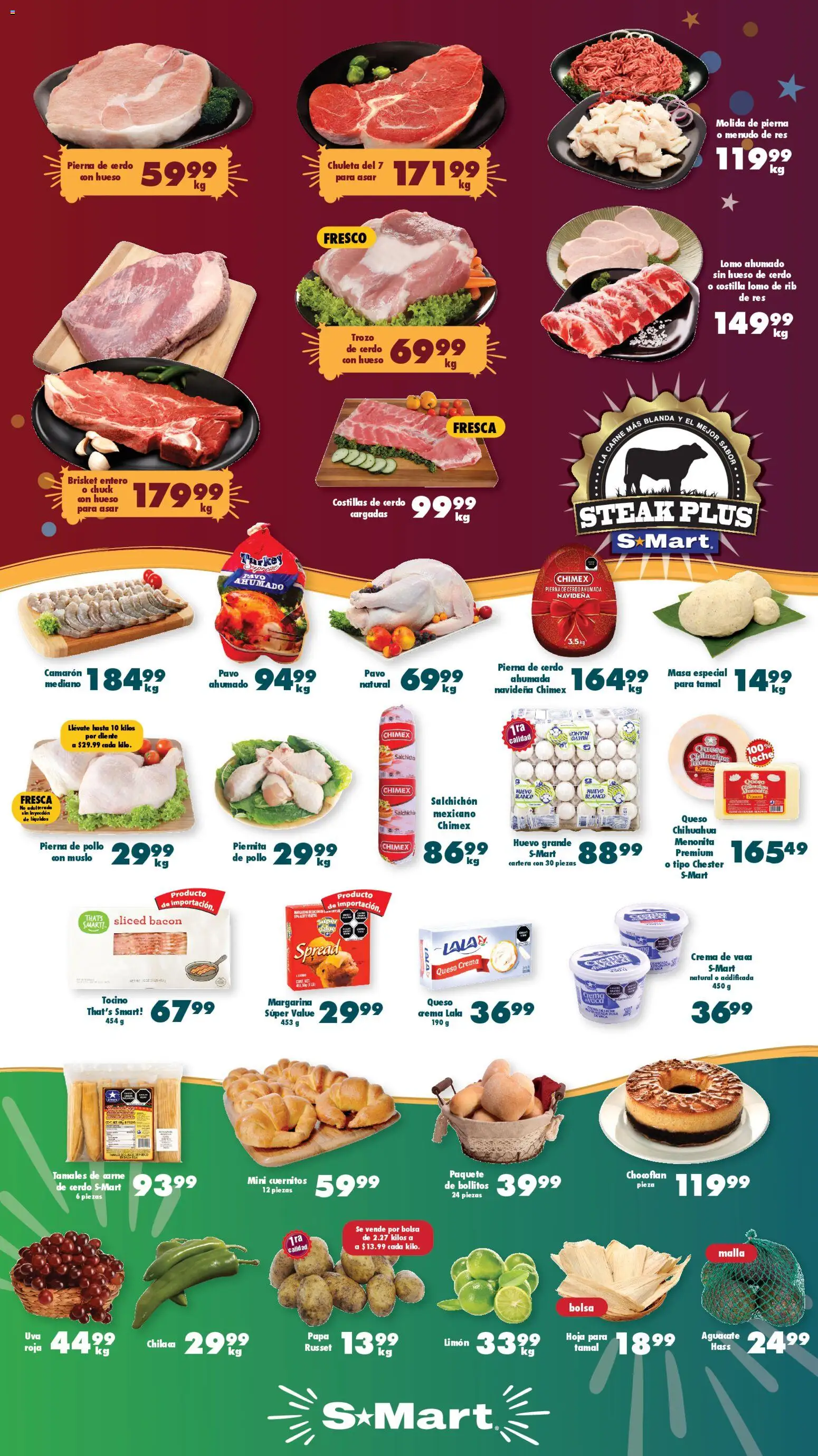 Nuevas ofertas de S-Mart válidas en toda la República Mexicana desde el 26.12.2025. ¡Encuentra las mejores ofertas en S-Mart folleto Chihuahua! | Página: 1 | Productos: Tocino, Crema, Limón, Aceite