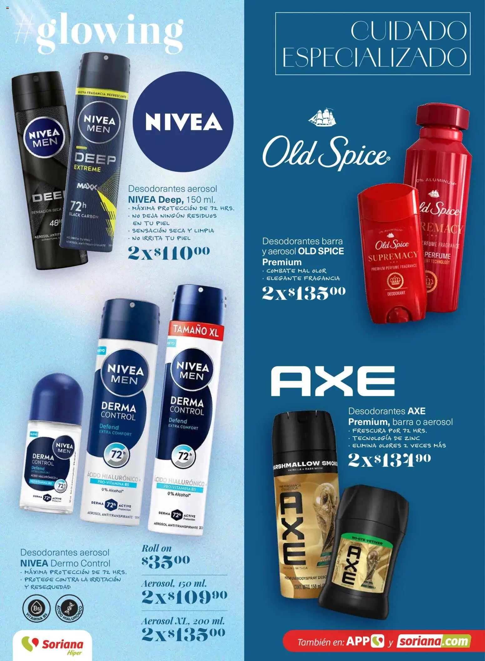 Nuevas ofertas de Soriana válidas en toda la República Mexicana desde el 26.02.2026. ¡Encuentra las mejores ofertas en Soriana - Glowing Descubre tu belleza Híper Nacional! | Página: 31 | Productos: Antitranspirante, Barra, Perfume, Fragancia