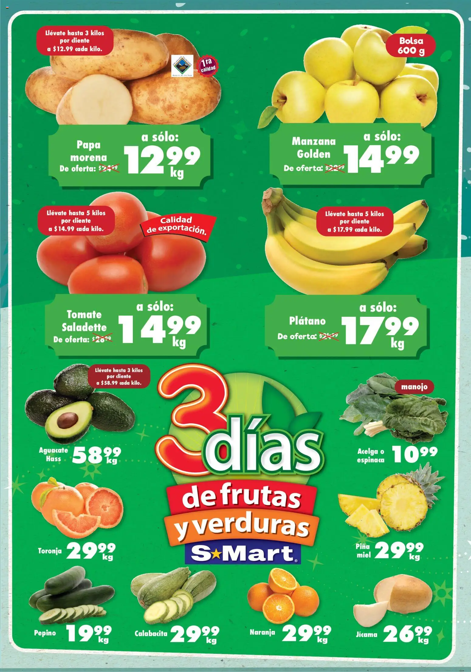 Nuevas ofertas de S-Mart válidas en toda la República Mexicana desde el 04.11.2025. ¡Encuentra las mejores ofertas en S-Mart folleto Reynosa! | Página: 1 | Productos: Plátano, Acelga, Papa, Aguacate