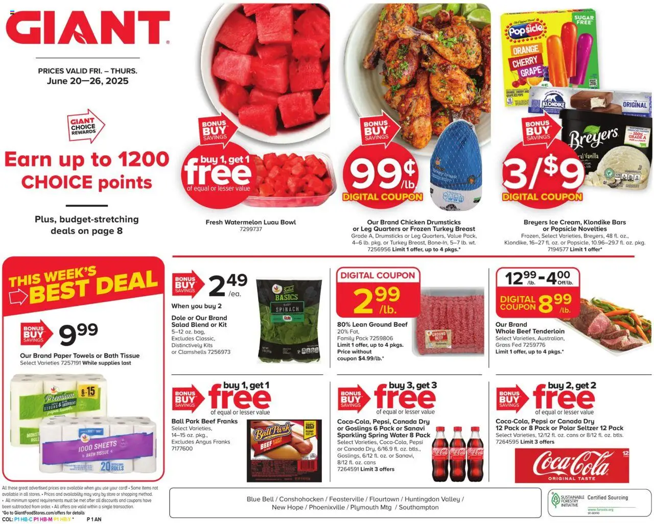 Giant Weekly Ad - valid from 20.06.2025 | Page: 1 | Products: Beef, Salad, Water, Watermelon