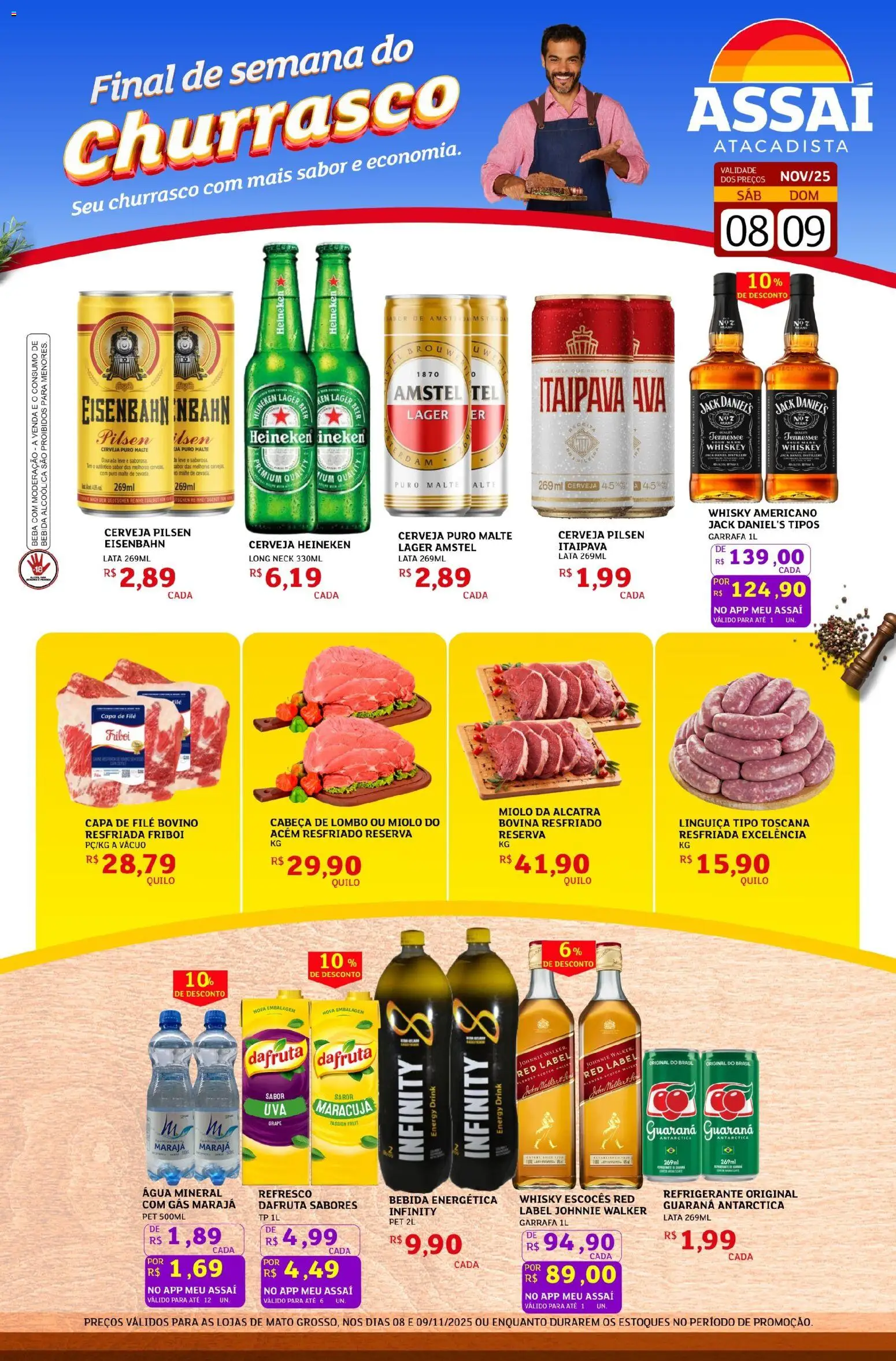 Assaí Atacadista Folheto - válido de 08.11.2025 | Página: 1 | Produtos: Linguiça, Acém, Bebida, Água mineral