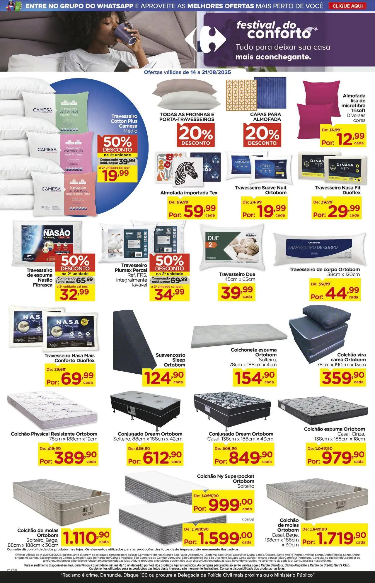 Carrefour Folheto - válido de 14.08.2025 | Página: 19 | Produtos: Travesseiro, Cama, Almofada, Sal