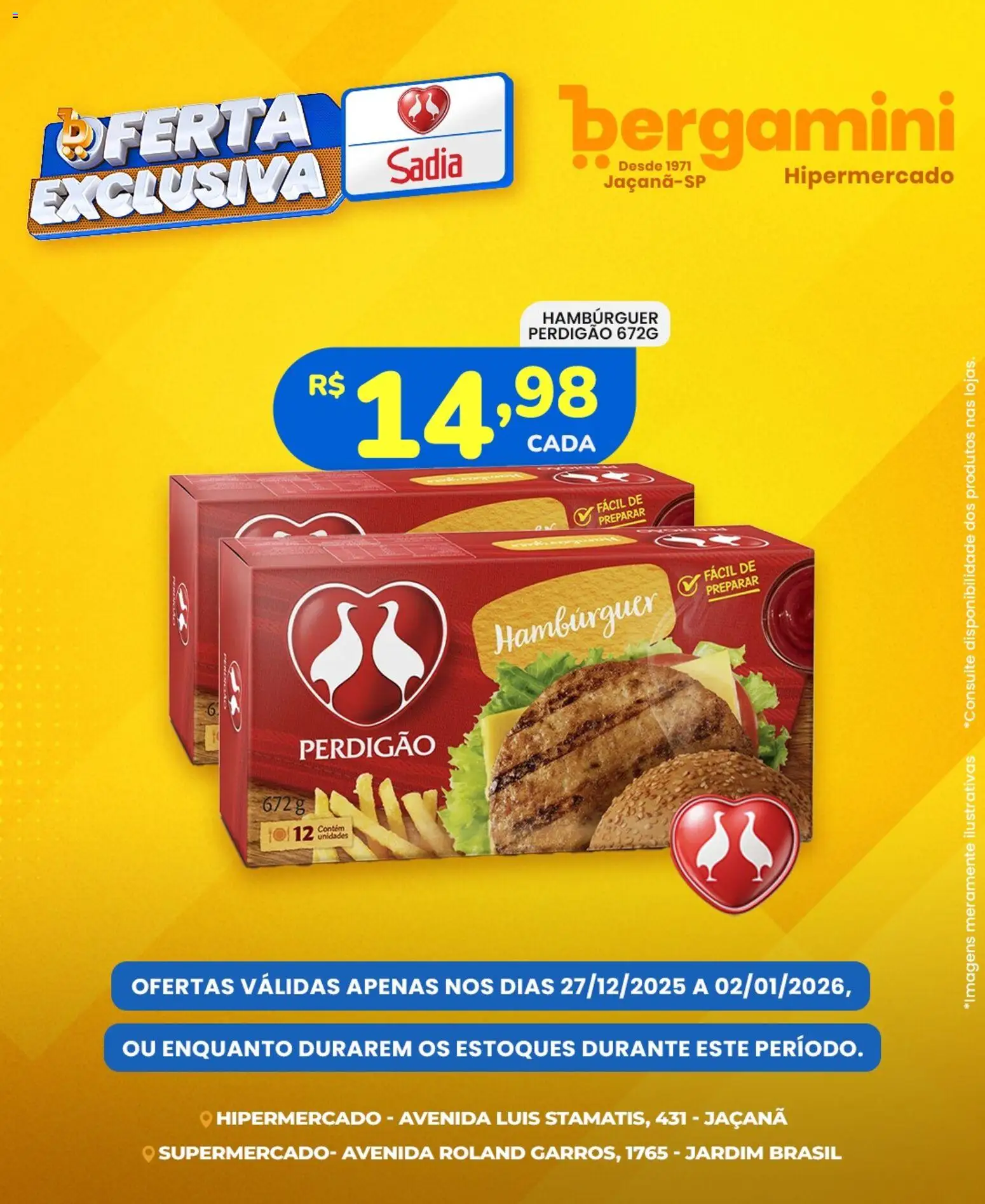 Supermercado Bergamini Folheto - válido de 27.12.2025 | Página: 1 | Produtos: Hambúrguer