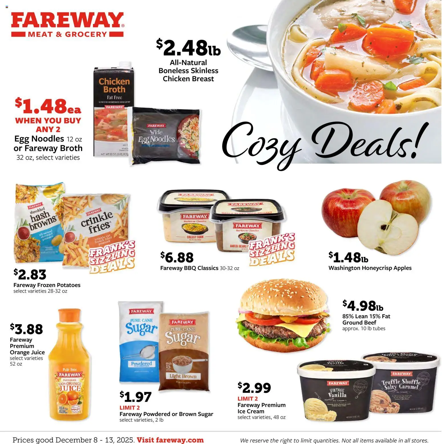 Fareway Weekly Ad - valid from 08.12.2025 | Page: 1 | Products: Corn, Juice, Ice cream, Potatoes