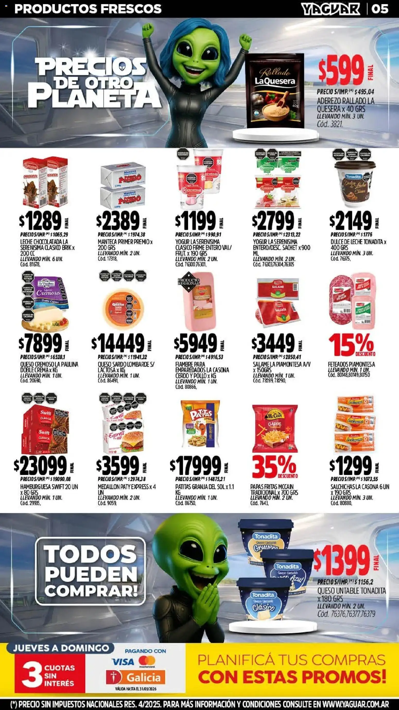 Yaguar - Oferta Semanal Misiones │ válido desde el 09.03.2026 | Página: 5 | Productos: Aderezo, Leche, Yogur, Salame