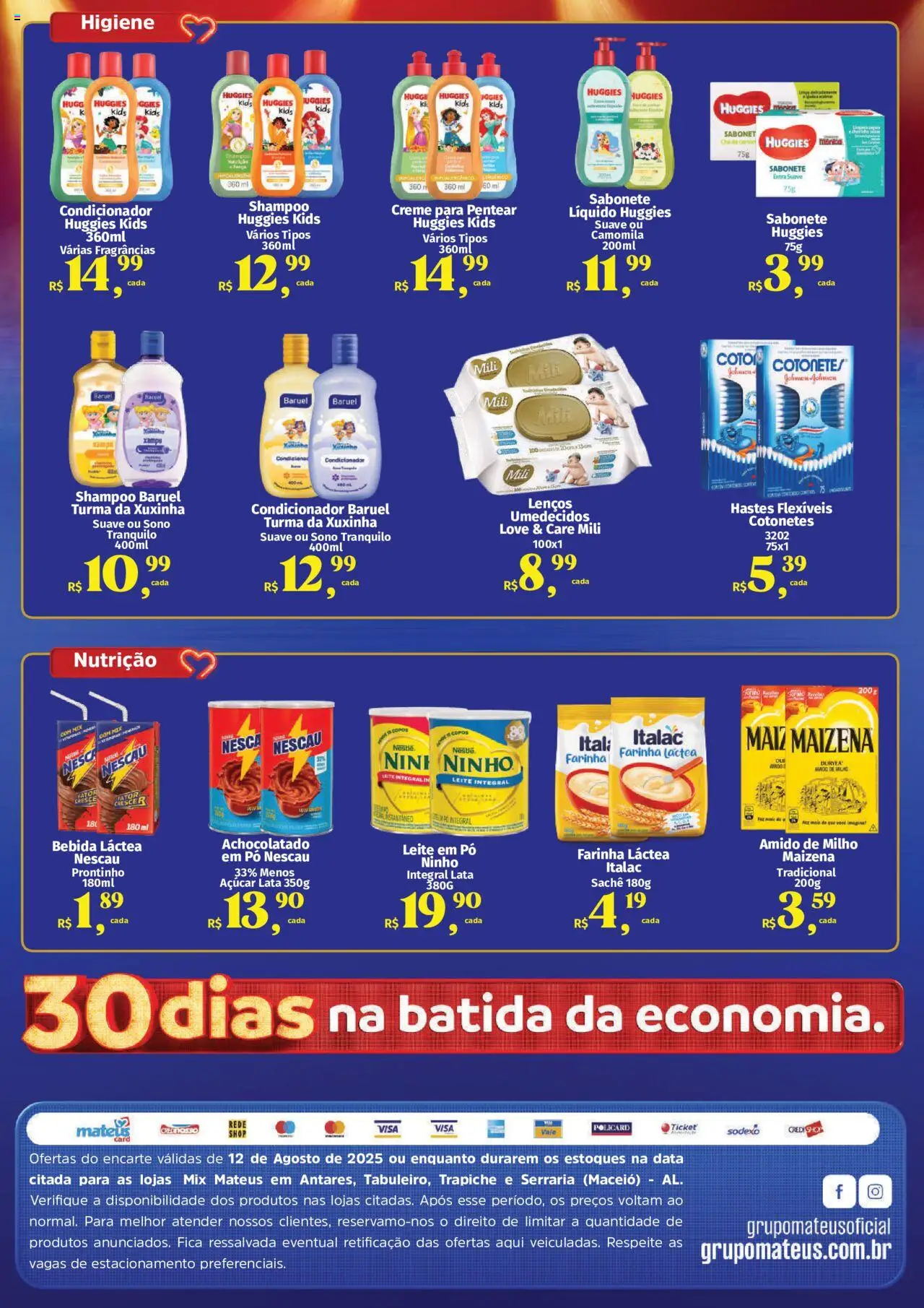 Mateus Folheto - válido de 12.08.2025 | Página: 2 | Produtos: Xampu, Achocolatado, Sabonete, Copos