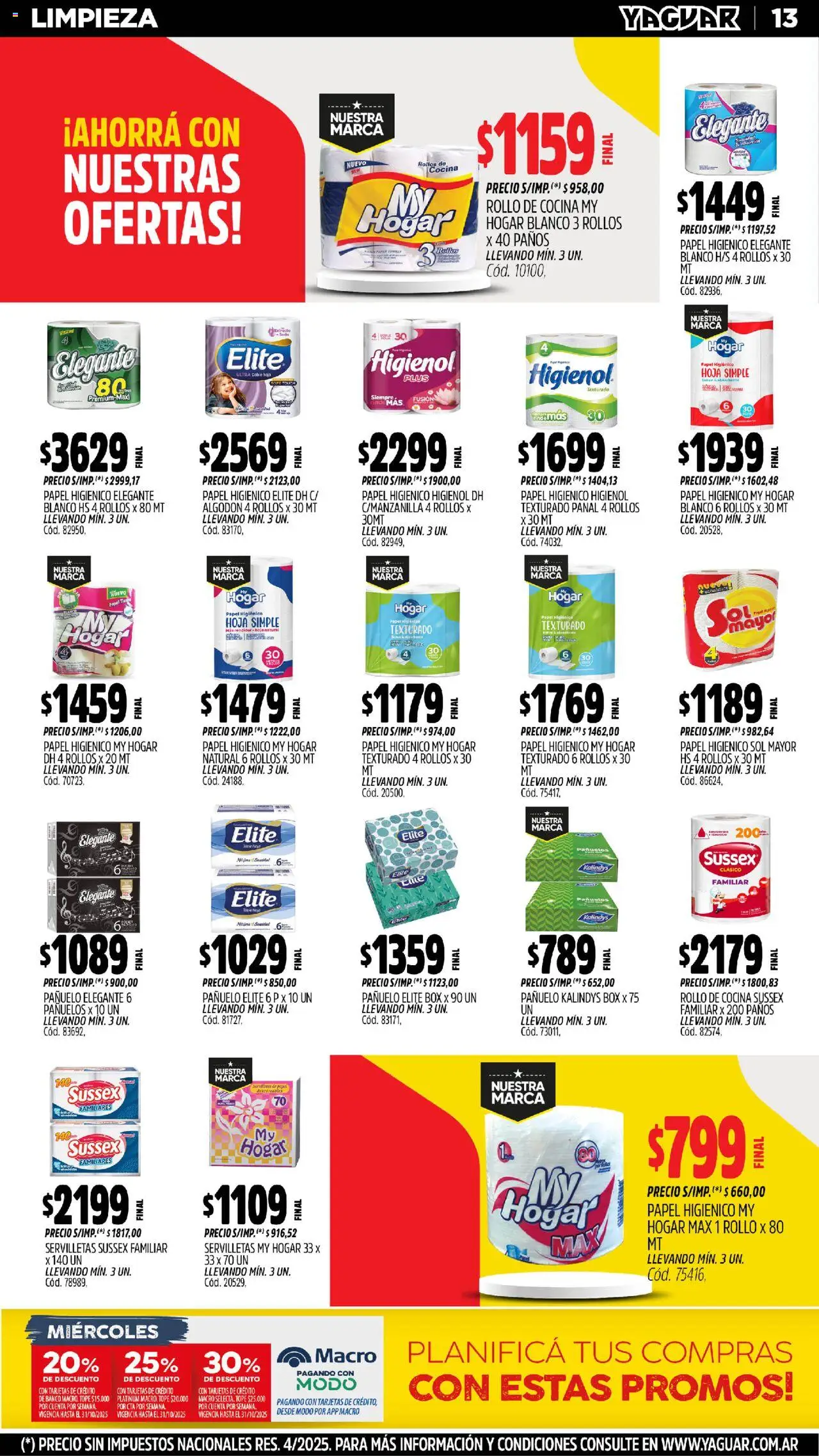 Yaguar - General Roca │ válido desde el 20.10.2025 | Página: 13 | Productos: Papel higiénico, Cocina, Banco, Servilletas