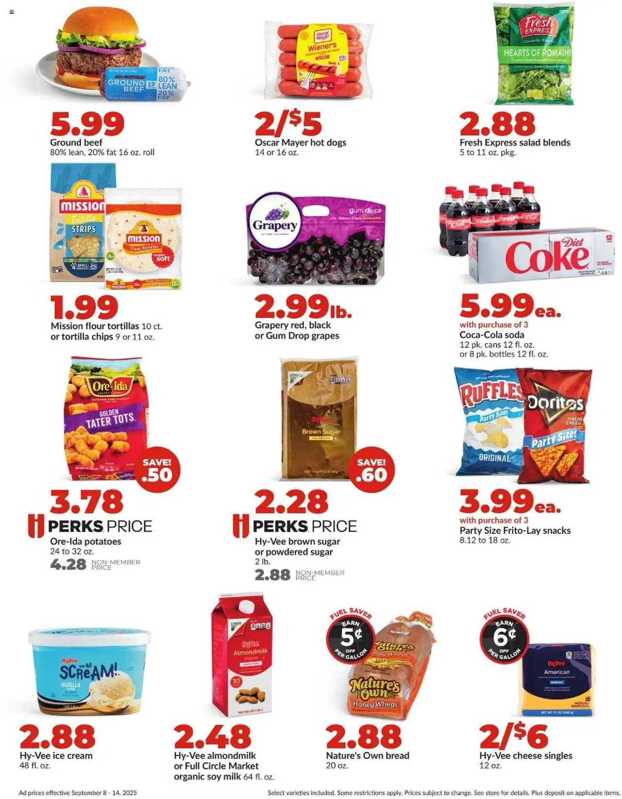 HyVee Weekly Ad - valid from 08.09.2025 | Page: 2 | Products: Beef, Cream, Salad, Sugar